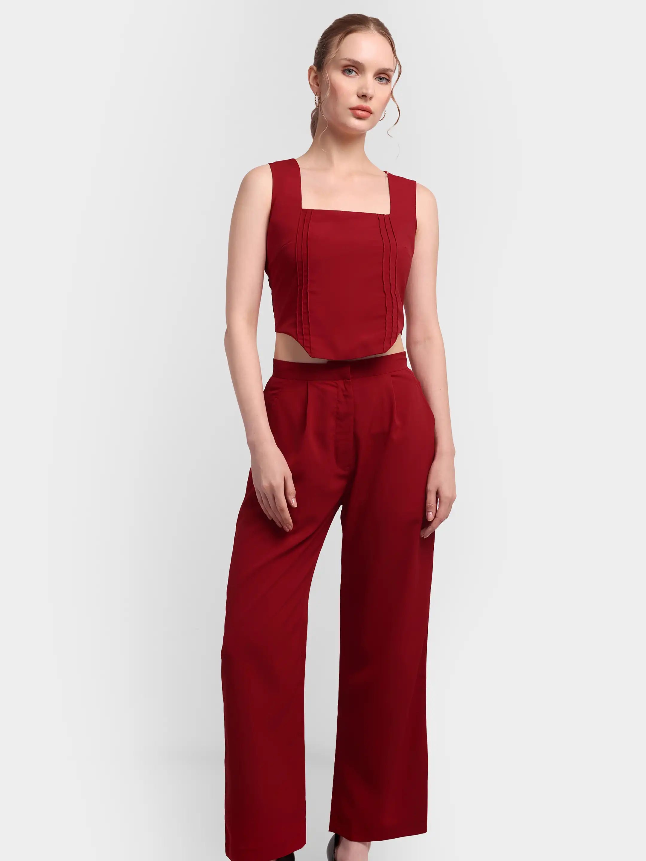 Pleated Corset-Hem Set - Red