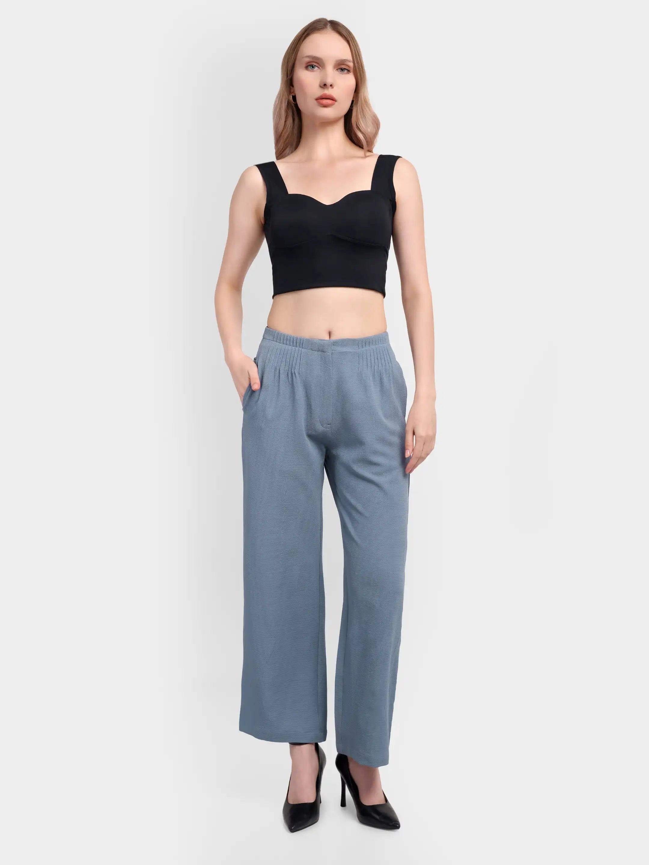 Bubble-Weave Tailored Pants - Pastel Blue