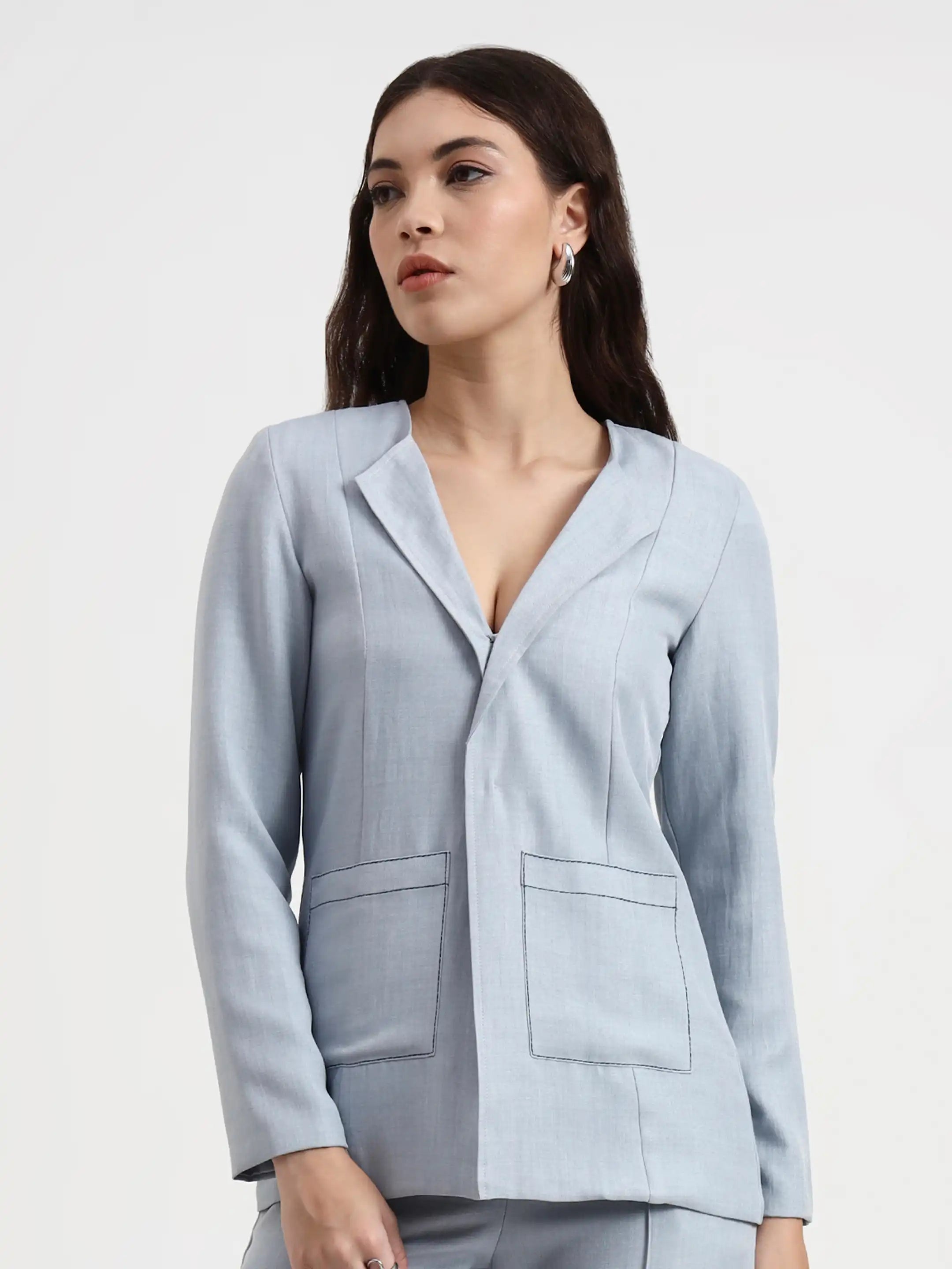 Embroidered Structured Blazer - Cloud Blue