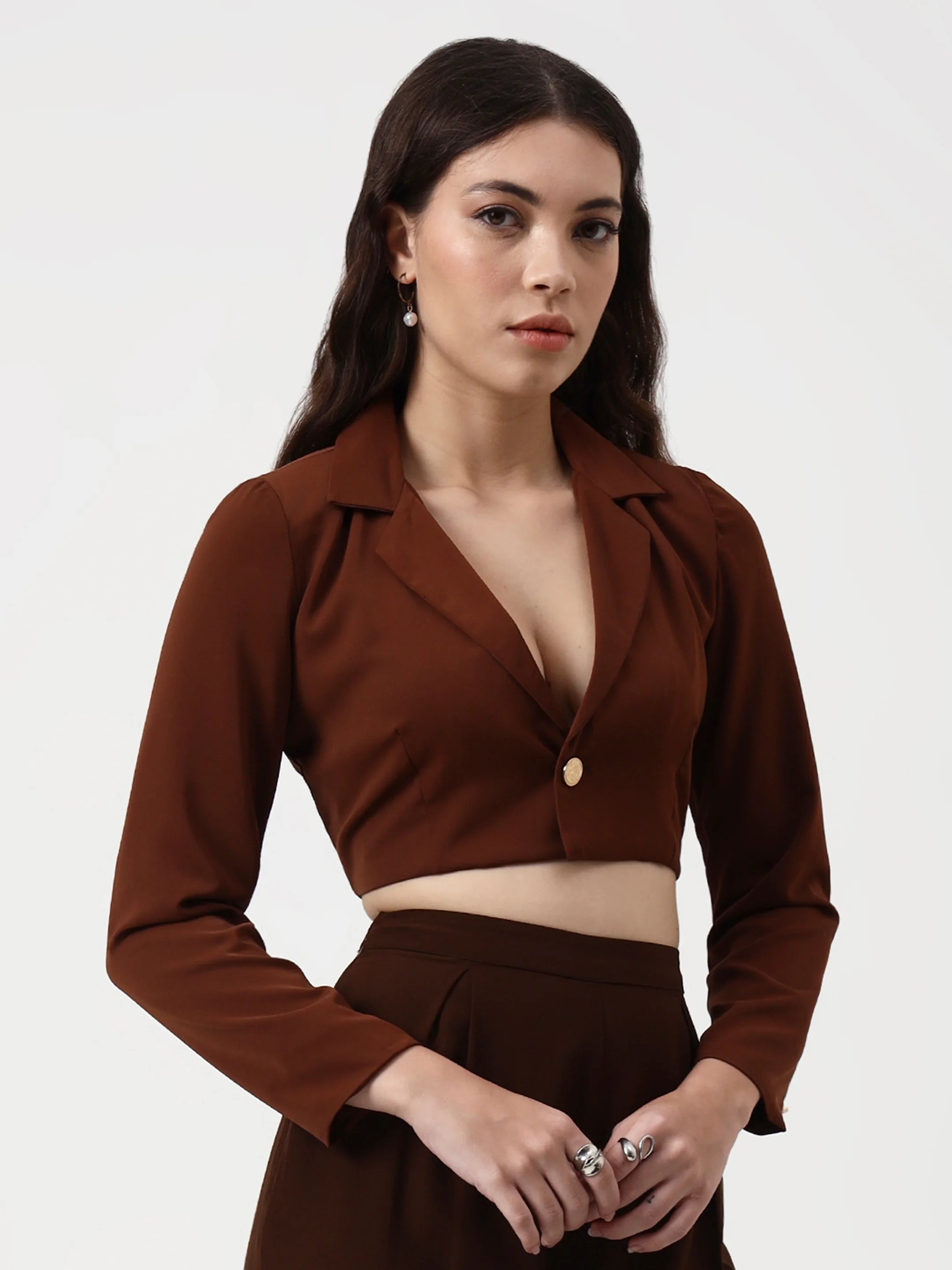 Detailed Crop Blazer - Cocoa Brown