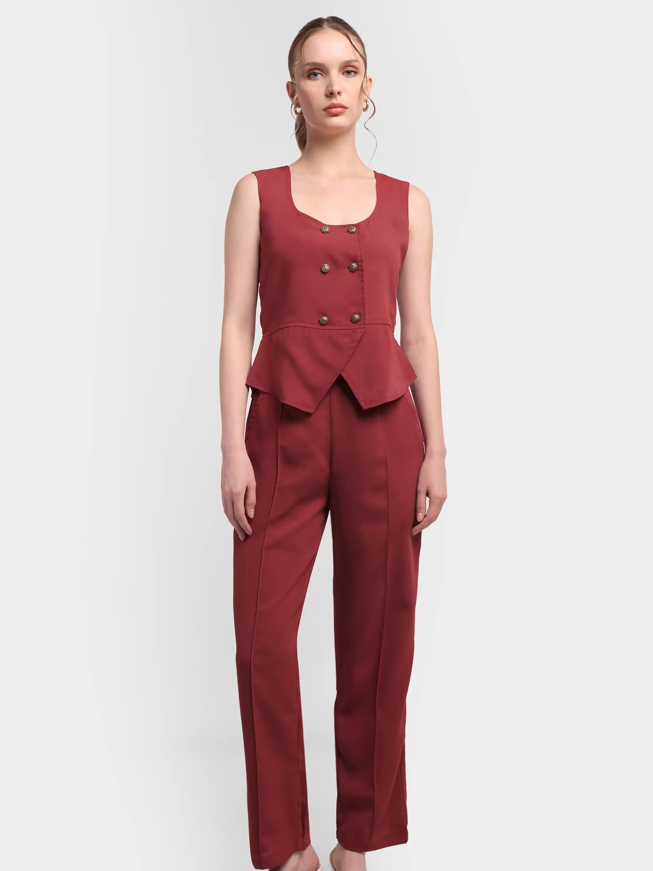 Double-Breasted Co-ord Set - Pastel Red