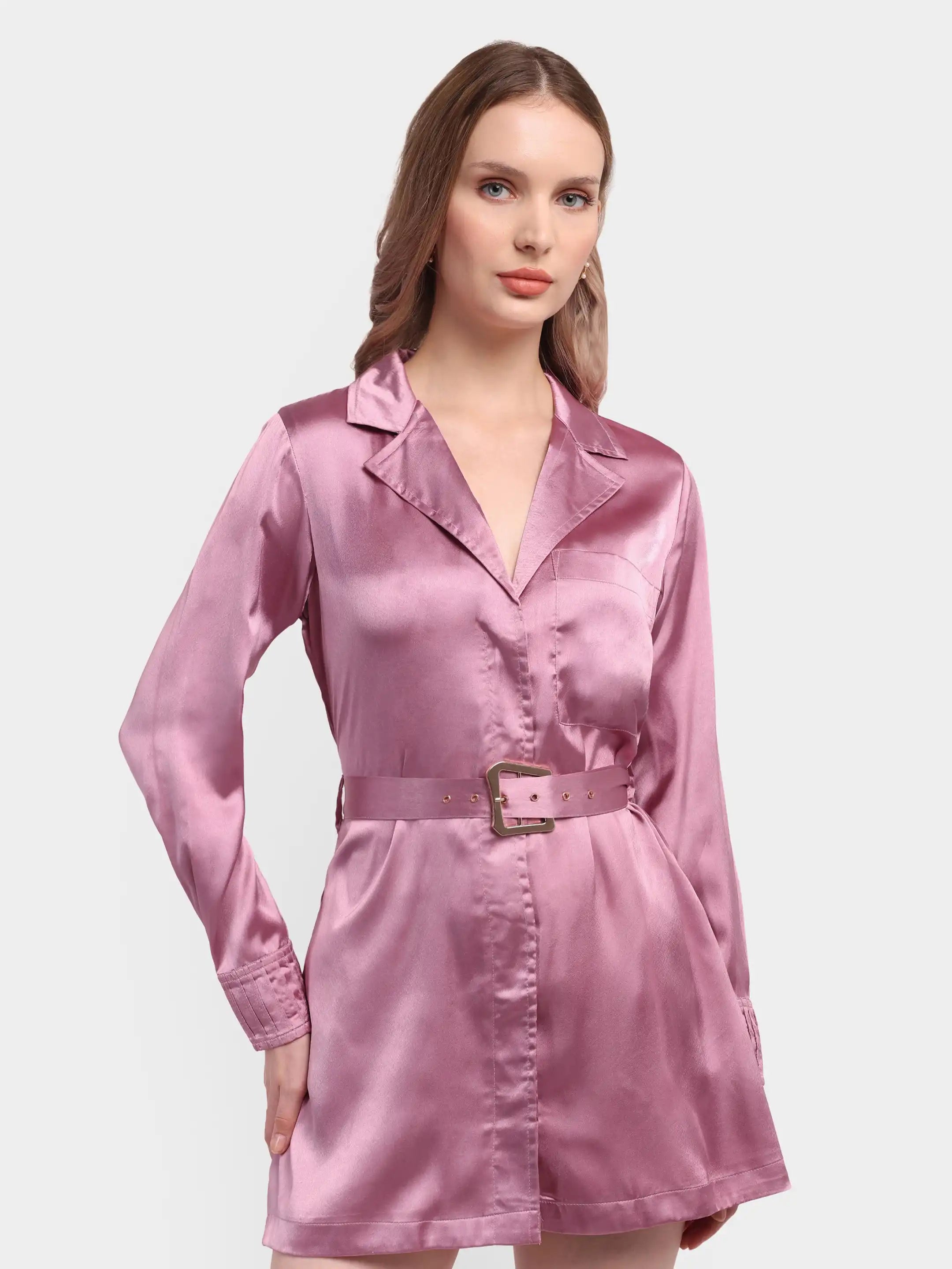 Pleat-Cuff Satin Dress - Lilac
