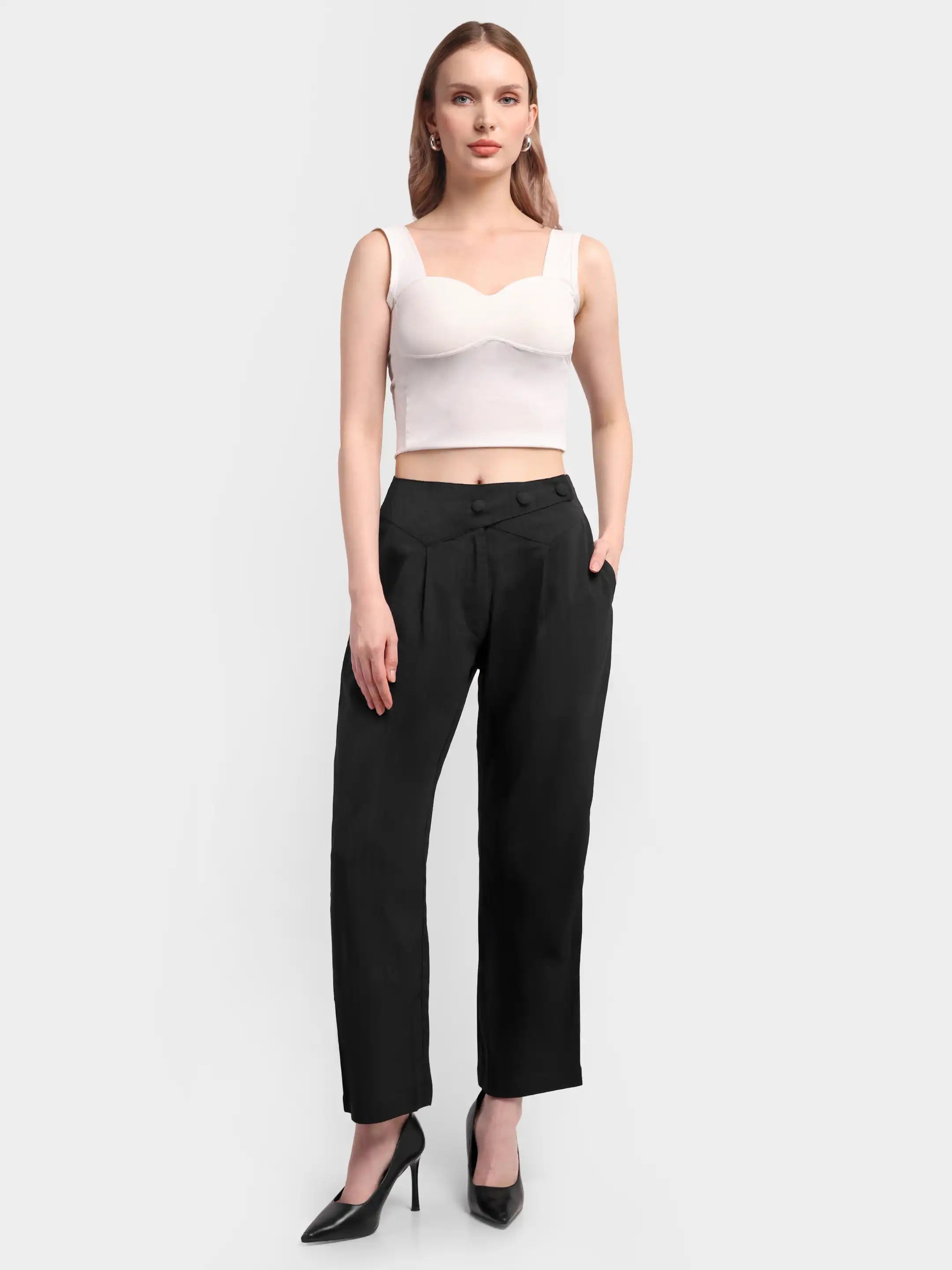 Belted Overlap Trousers - Black
