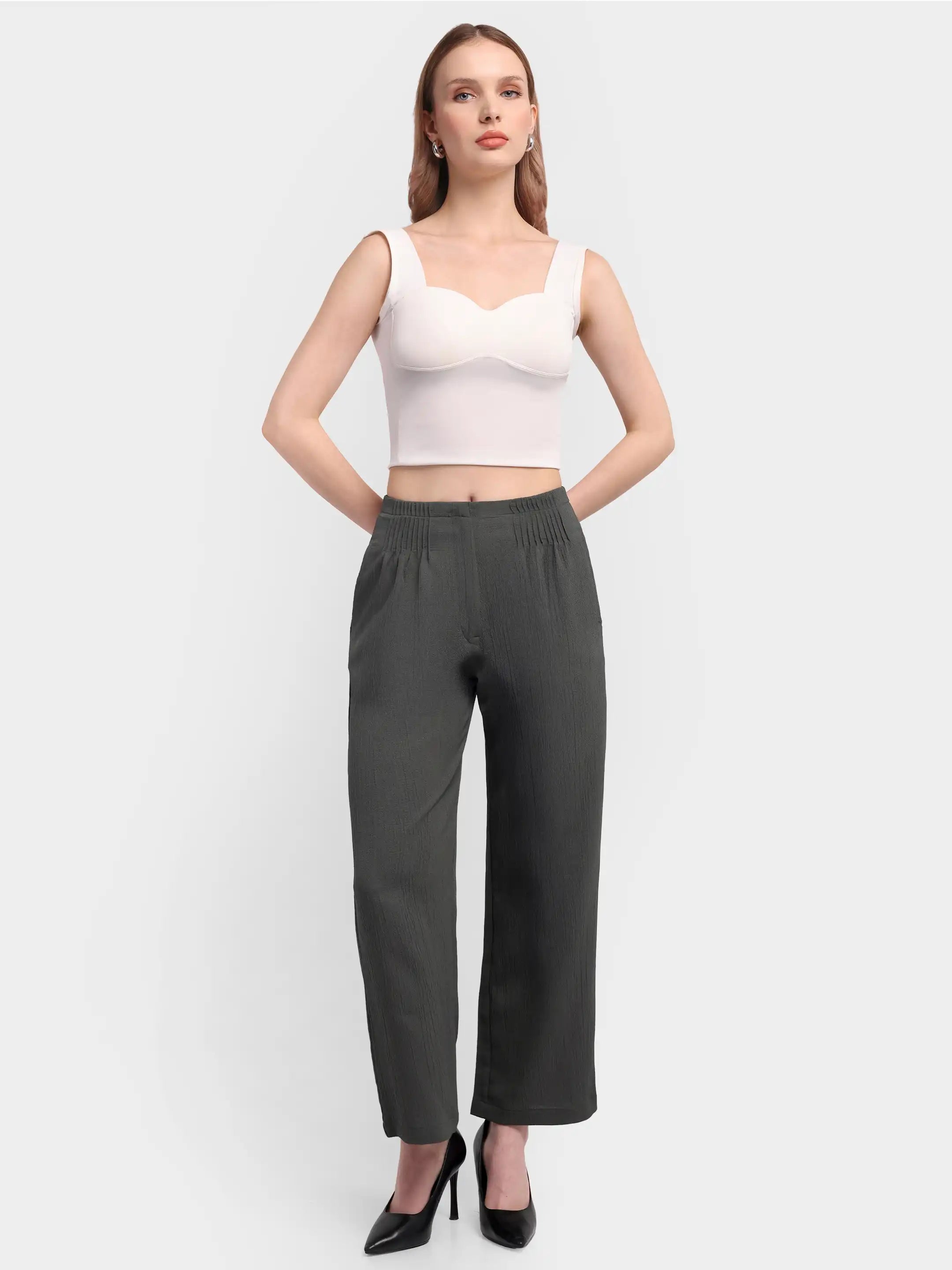 Bubble-Weave Tailored Pants - Dark Grey