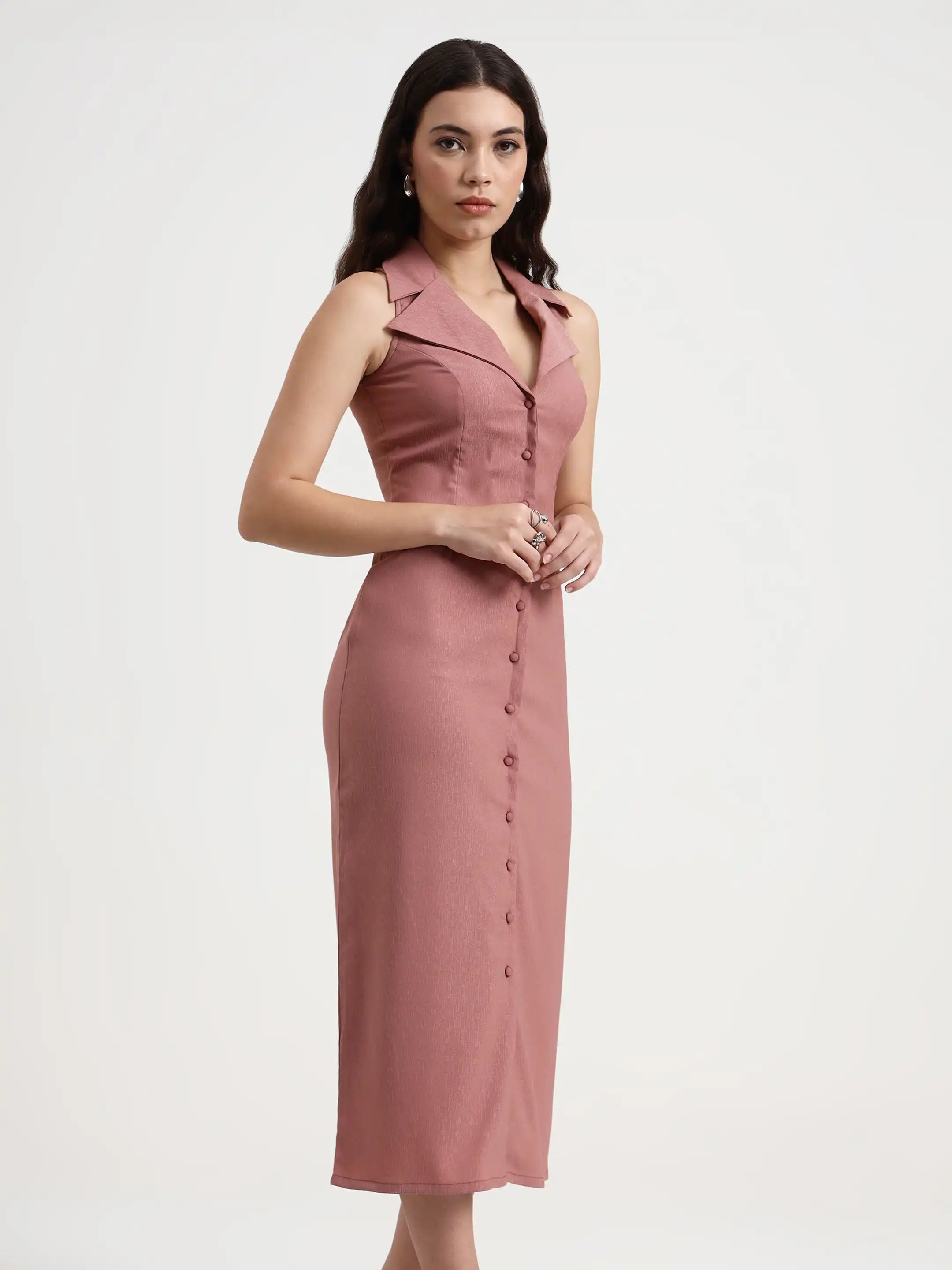 Tailored Button-Down Midi Dress - Pale Rose 2.0
