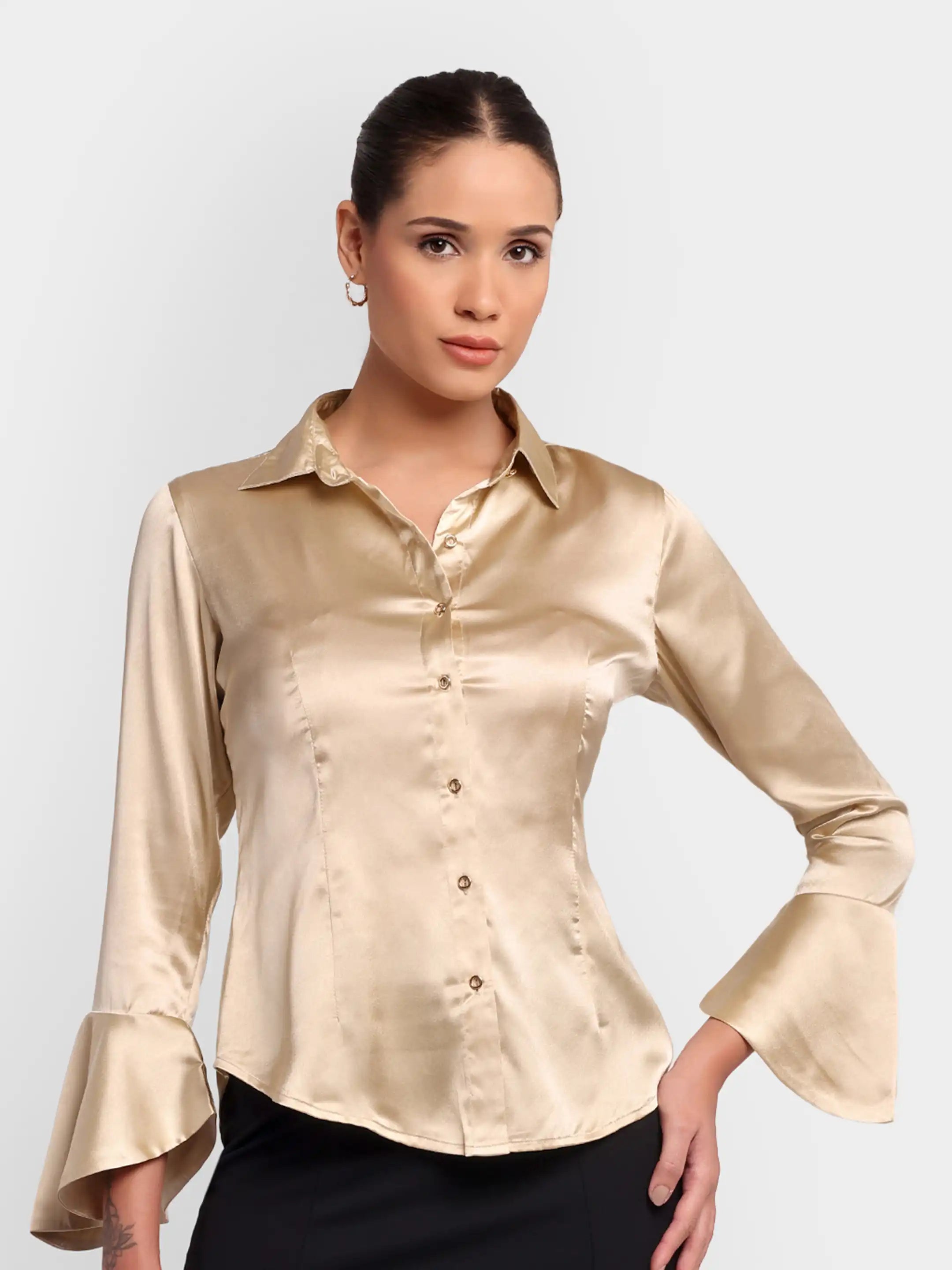 Darted Bell-Sleeve Shirt - Golden