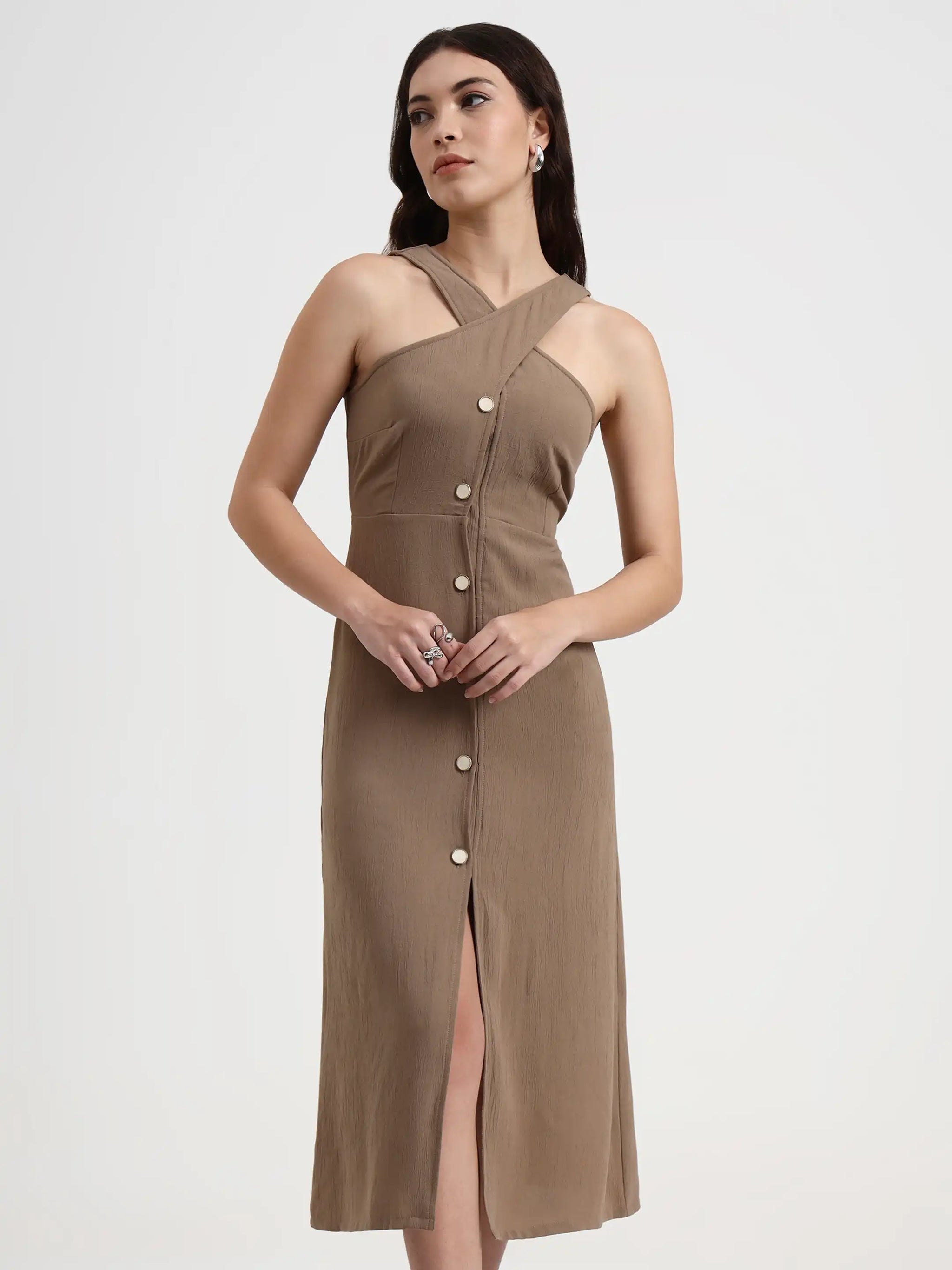 Slit Halter Shirt Dress