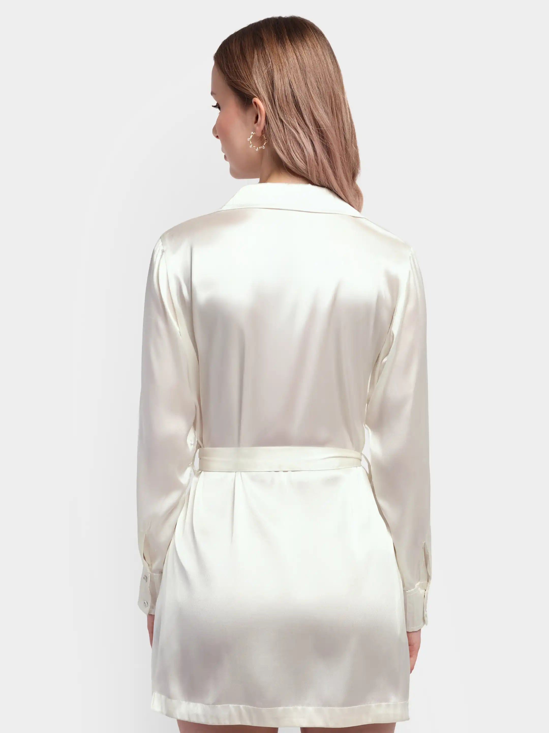 Pleat-Cuff Satin Dress - White