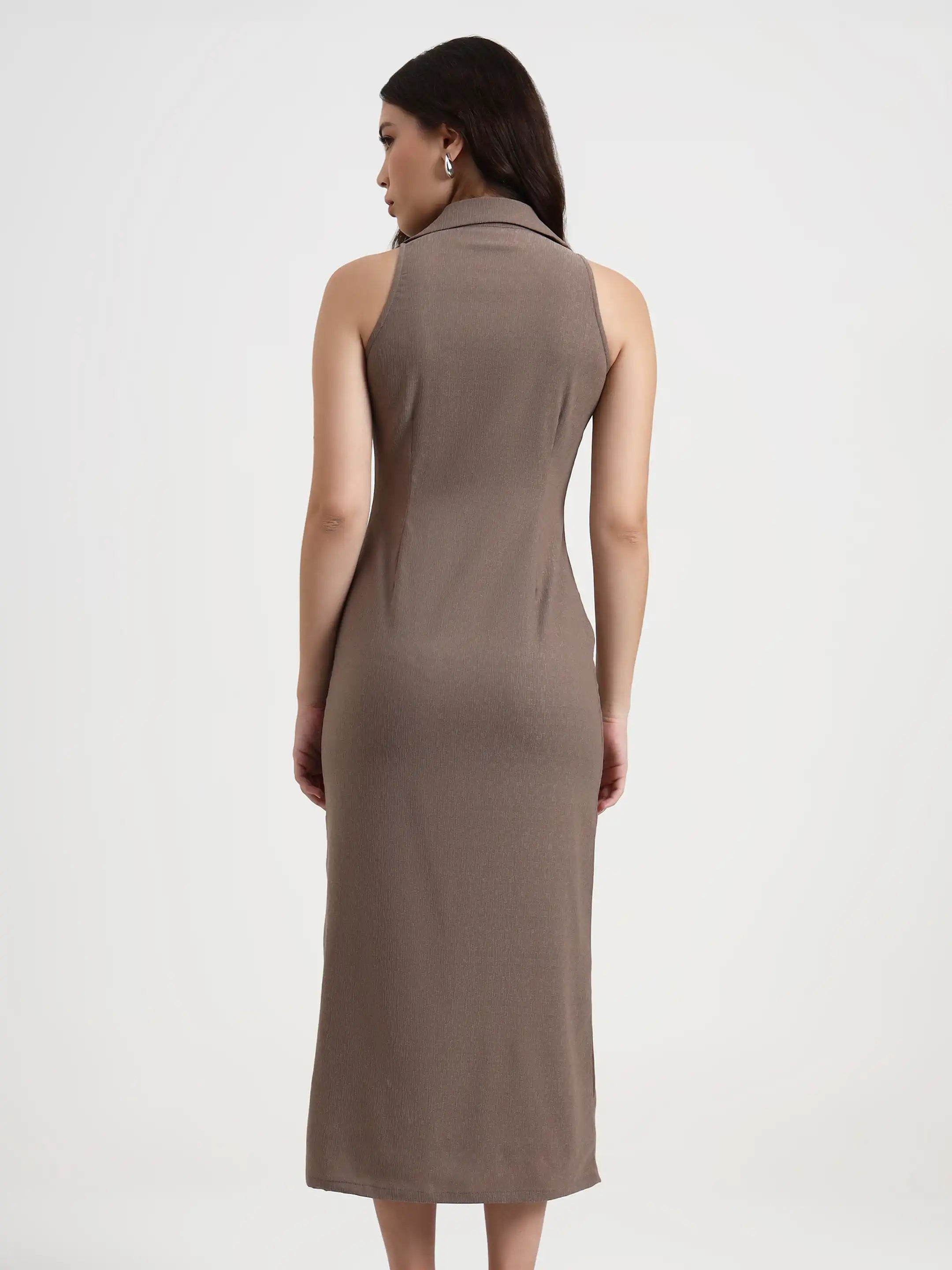 Tailored Button-Down Midi Dress - Taupe 2.0