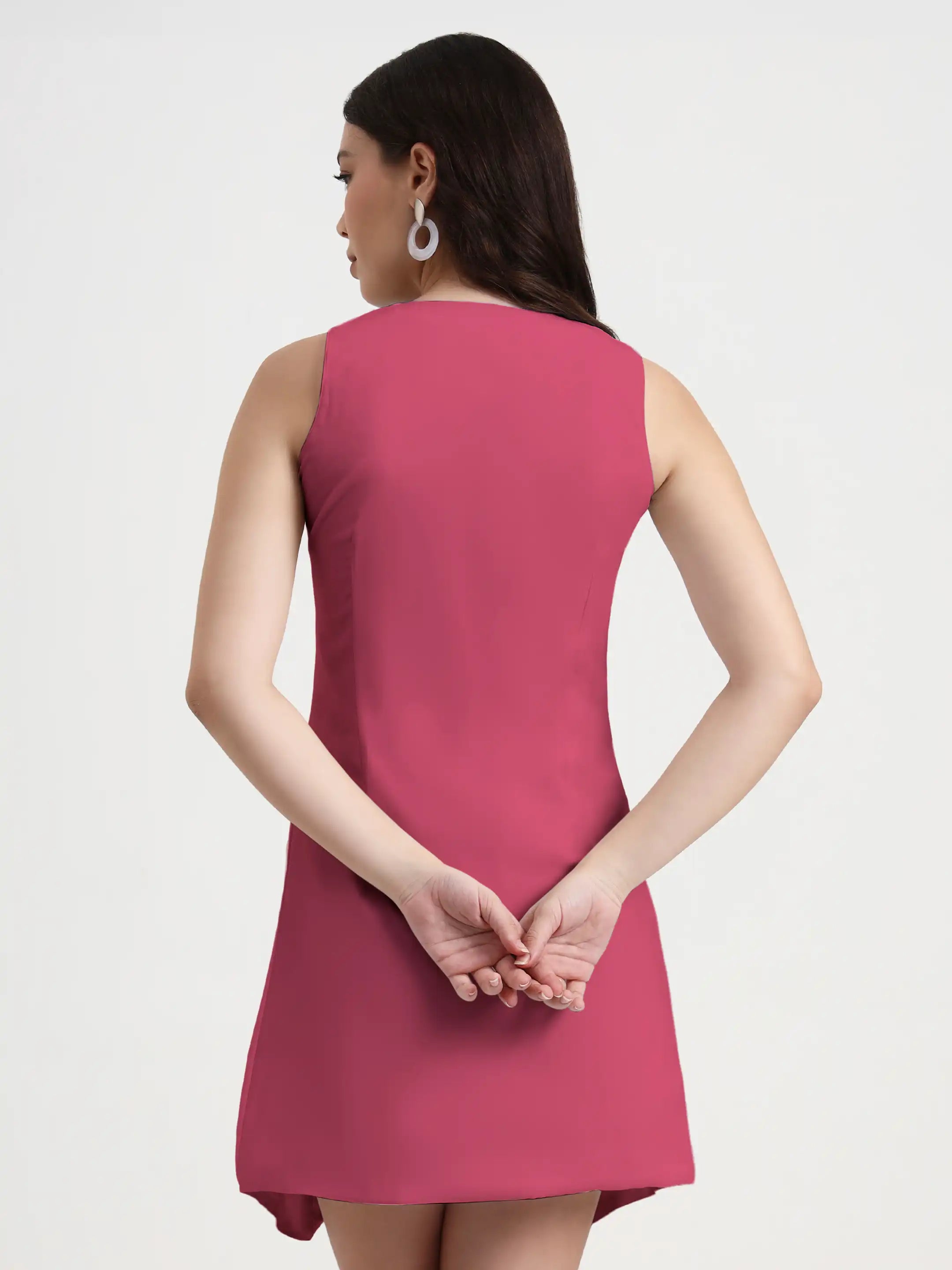 Asymmetric Button Mini Dress - Pink