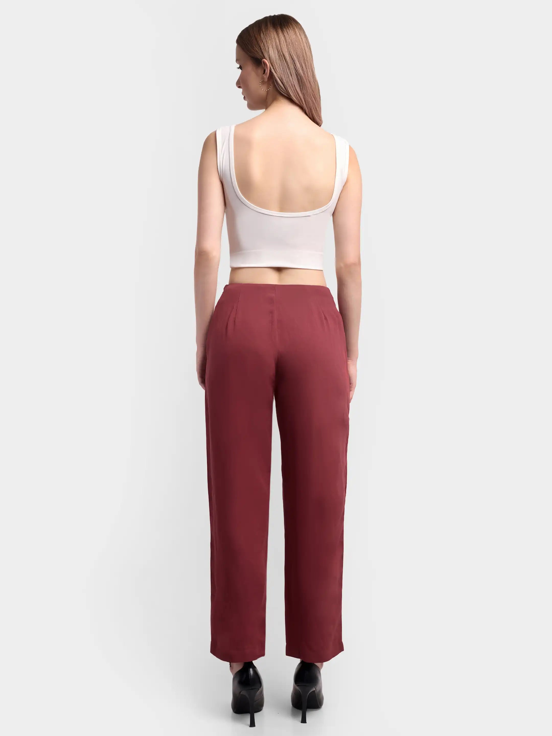 Honeycomb Textured Trousers - Red