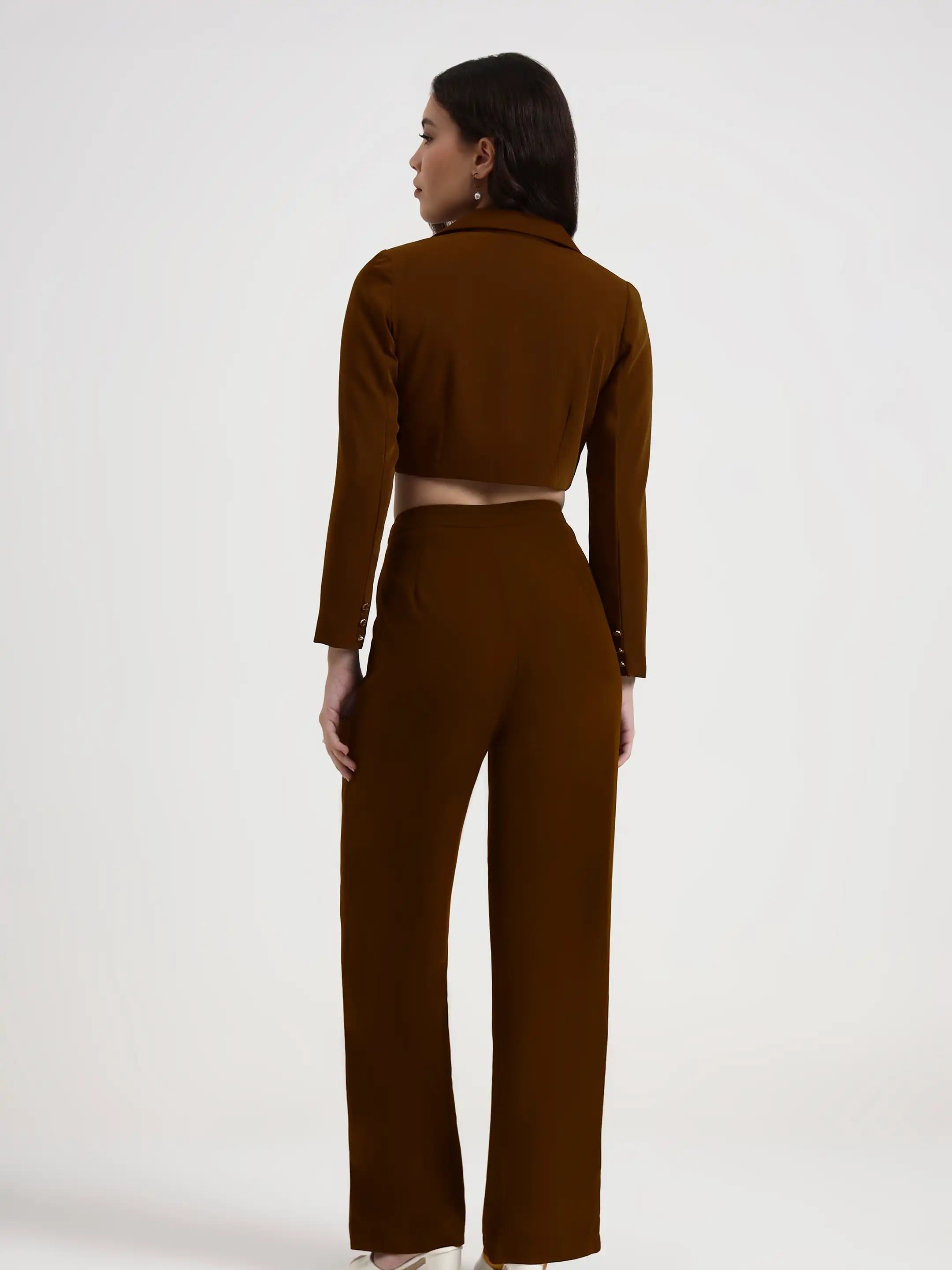 Detailed Crop Co-ord - Brown