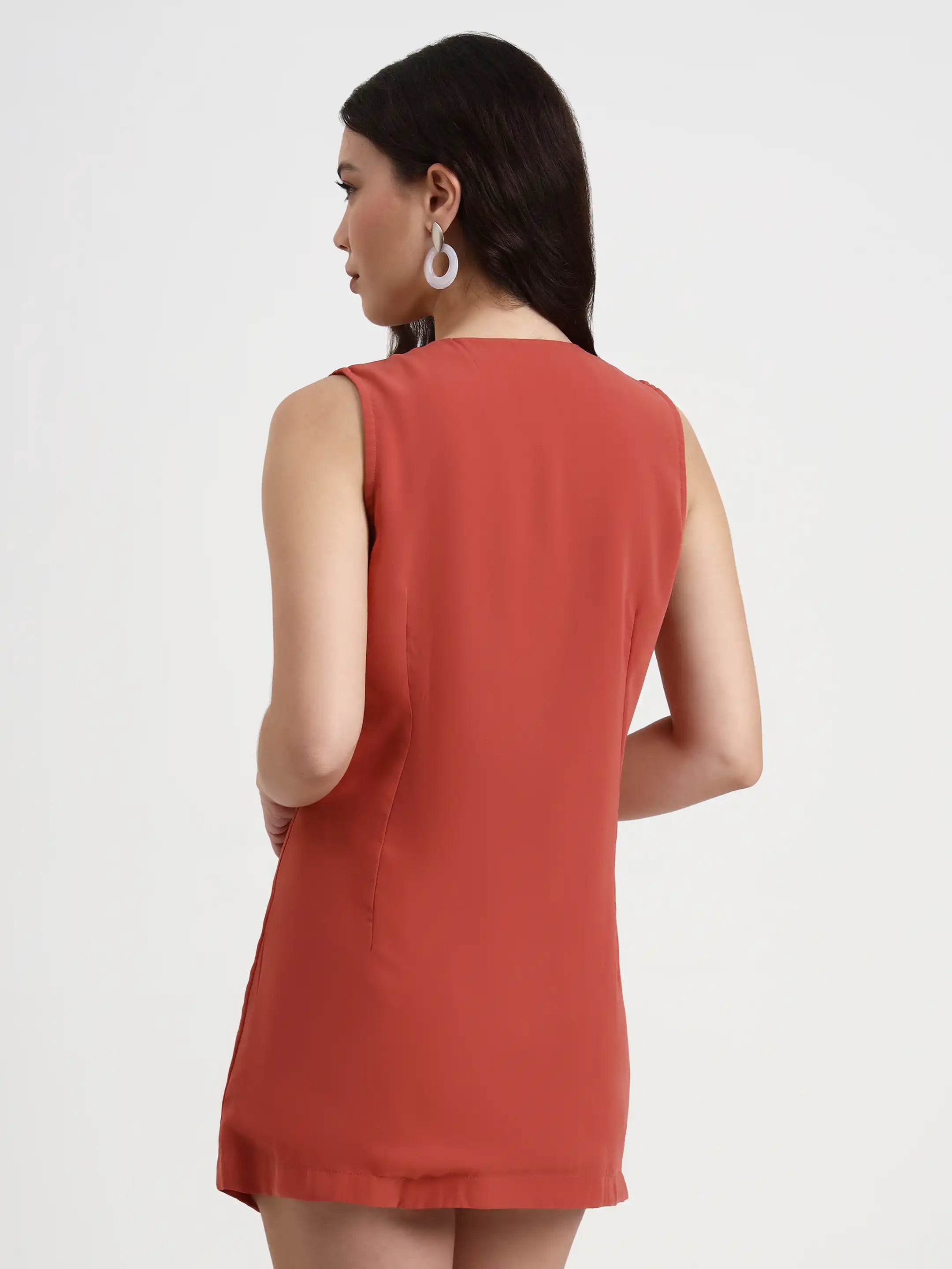 Asymmetric Button Mini Dress - Peach