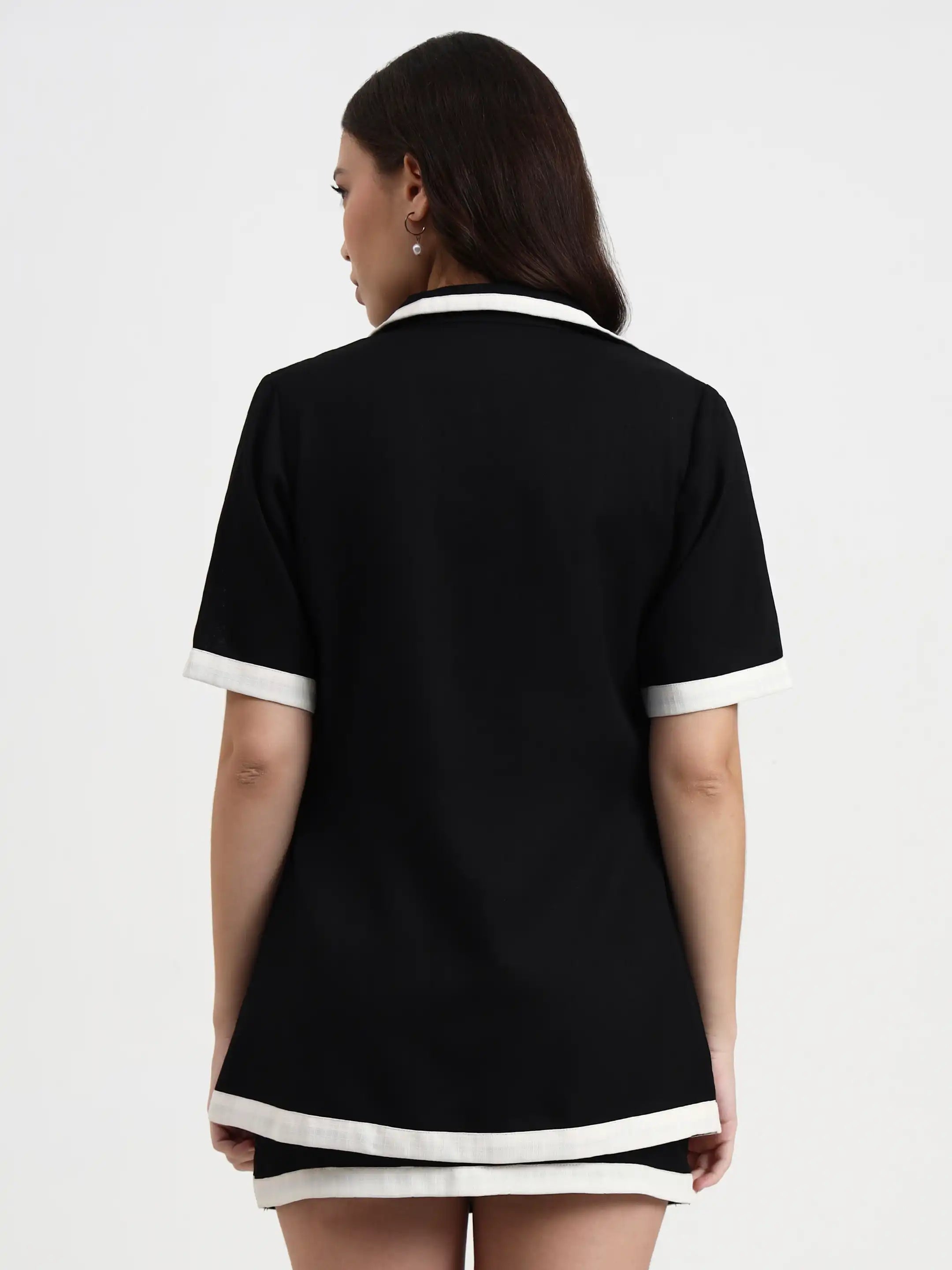 Trim-Detail Blazer Set - Black White