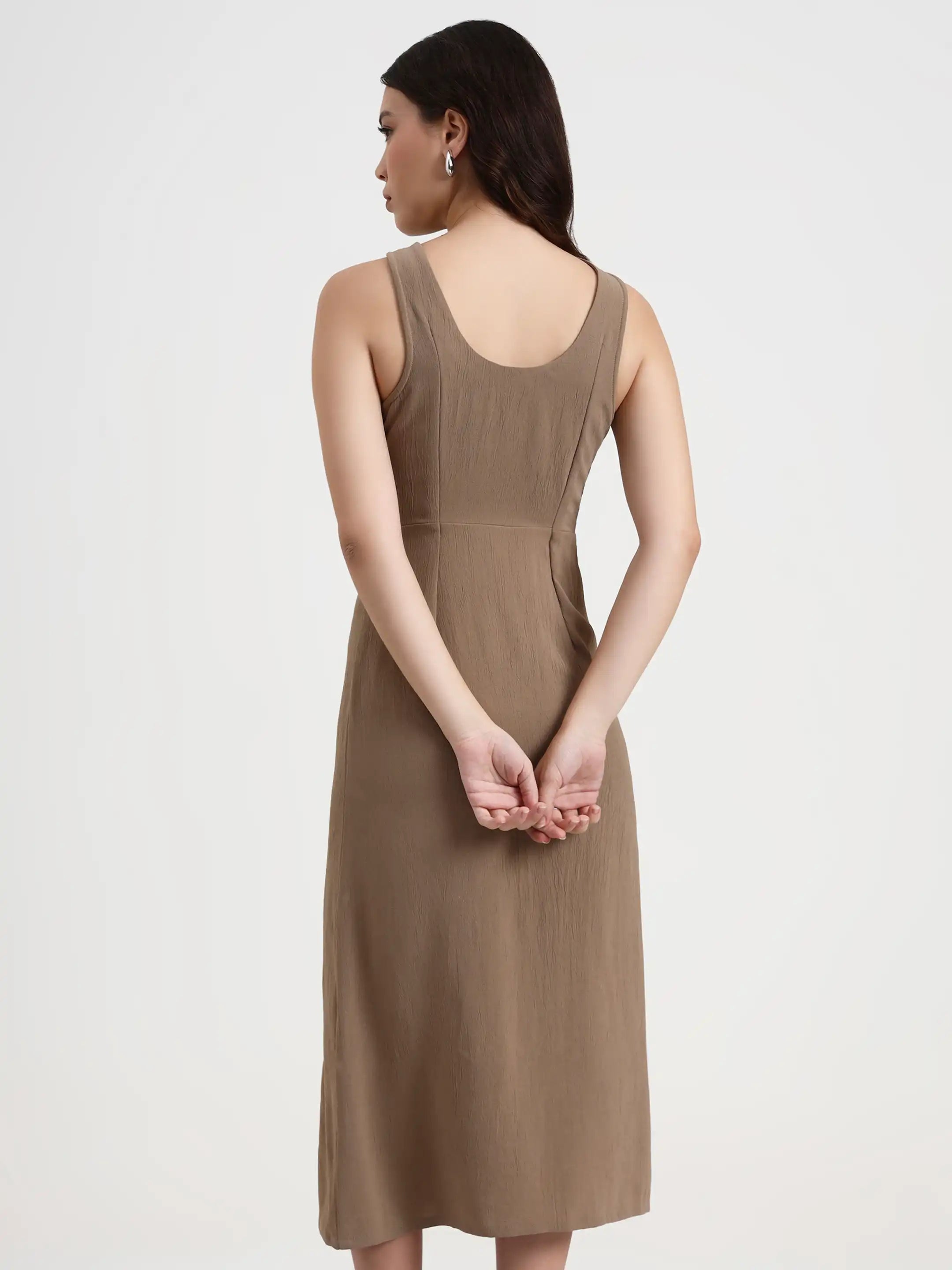 Slit Halter Shirt Dress - Mocha Brown