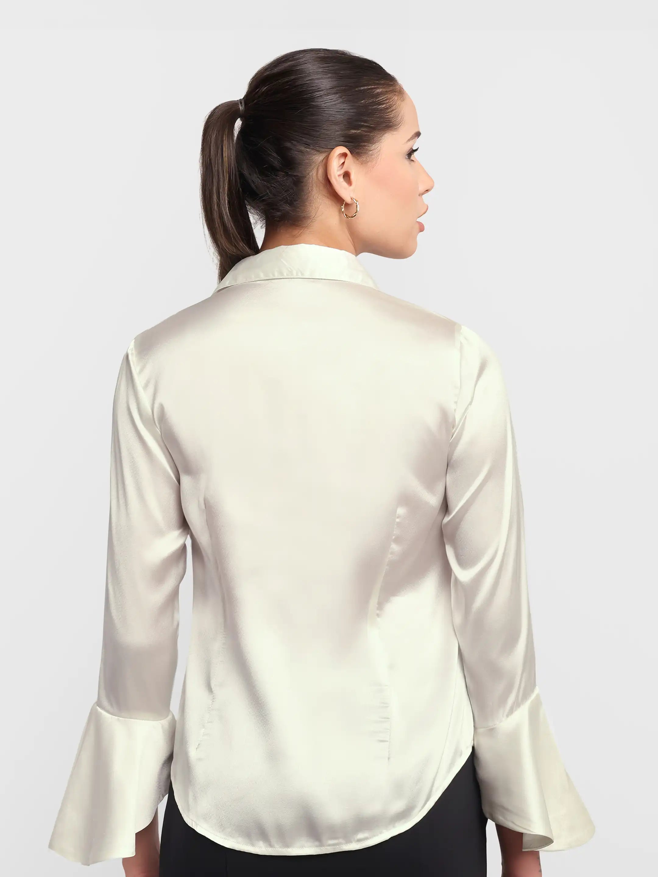 Darted Bell-Sleeve Shirt - White