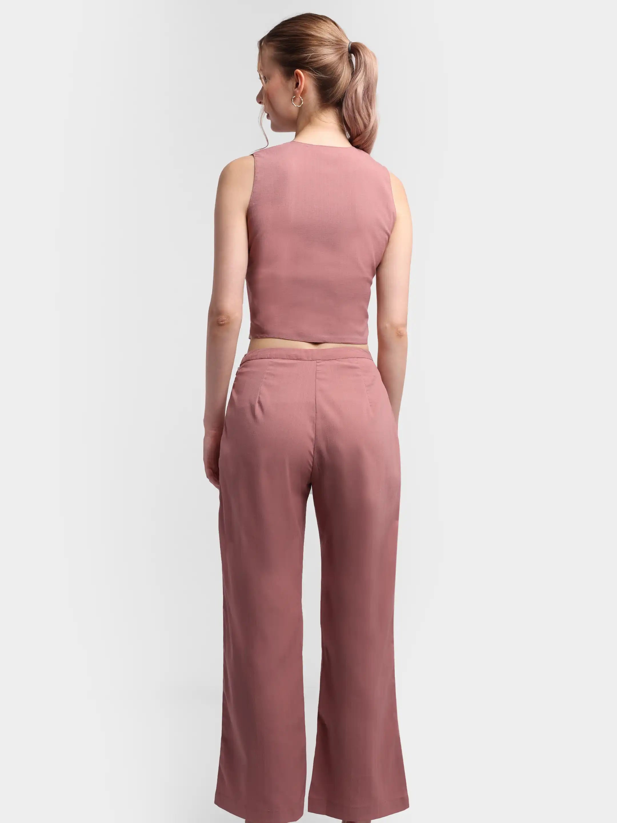Pleated Waistcoat Set - Pink