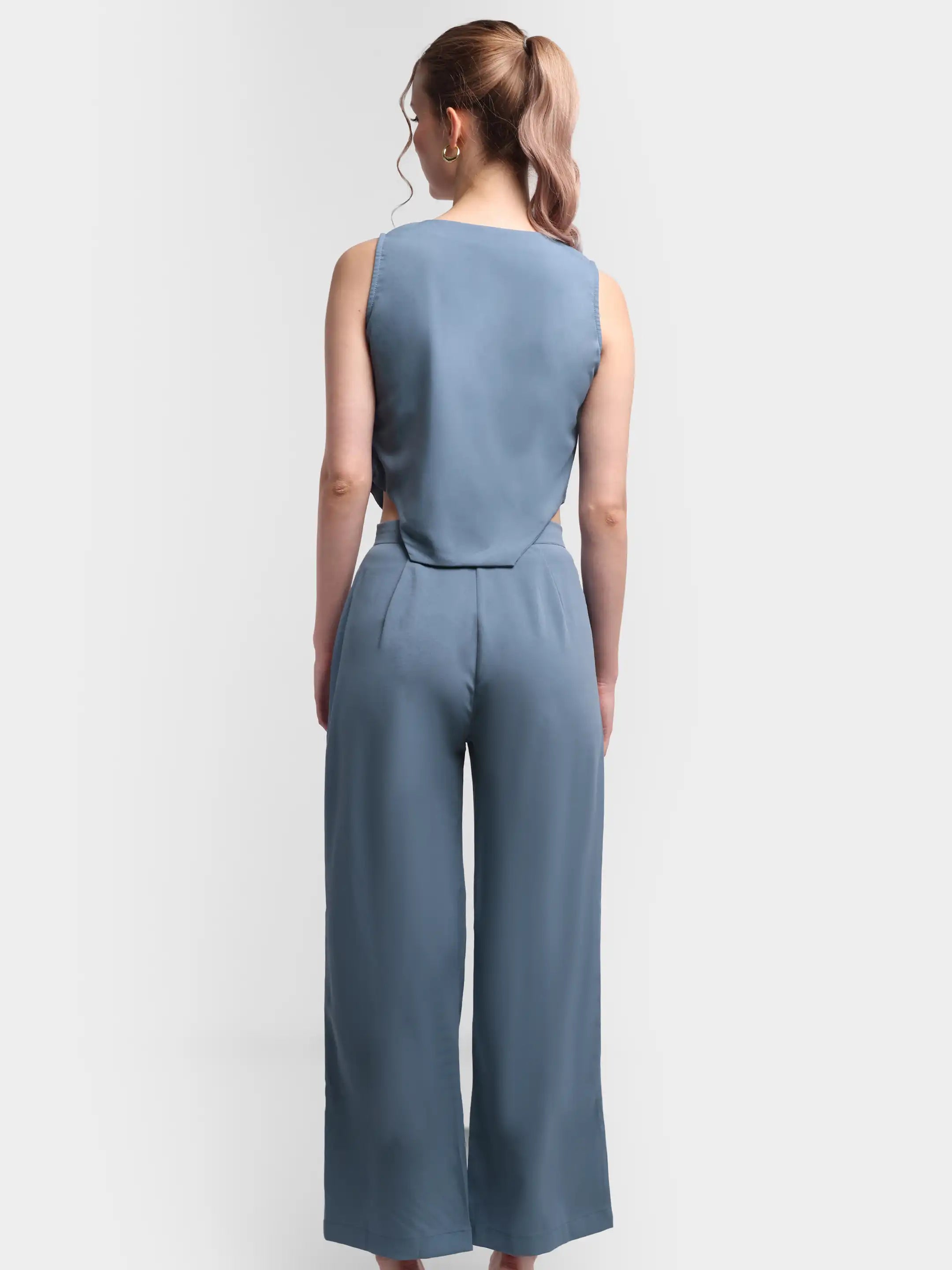 Pleated Corset-Hem Set - Pastel Blue