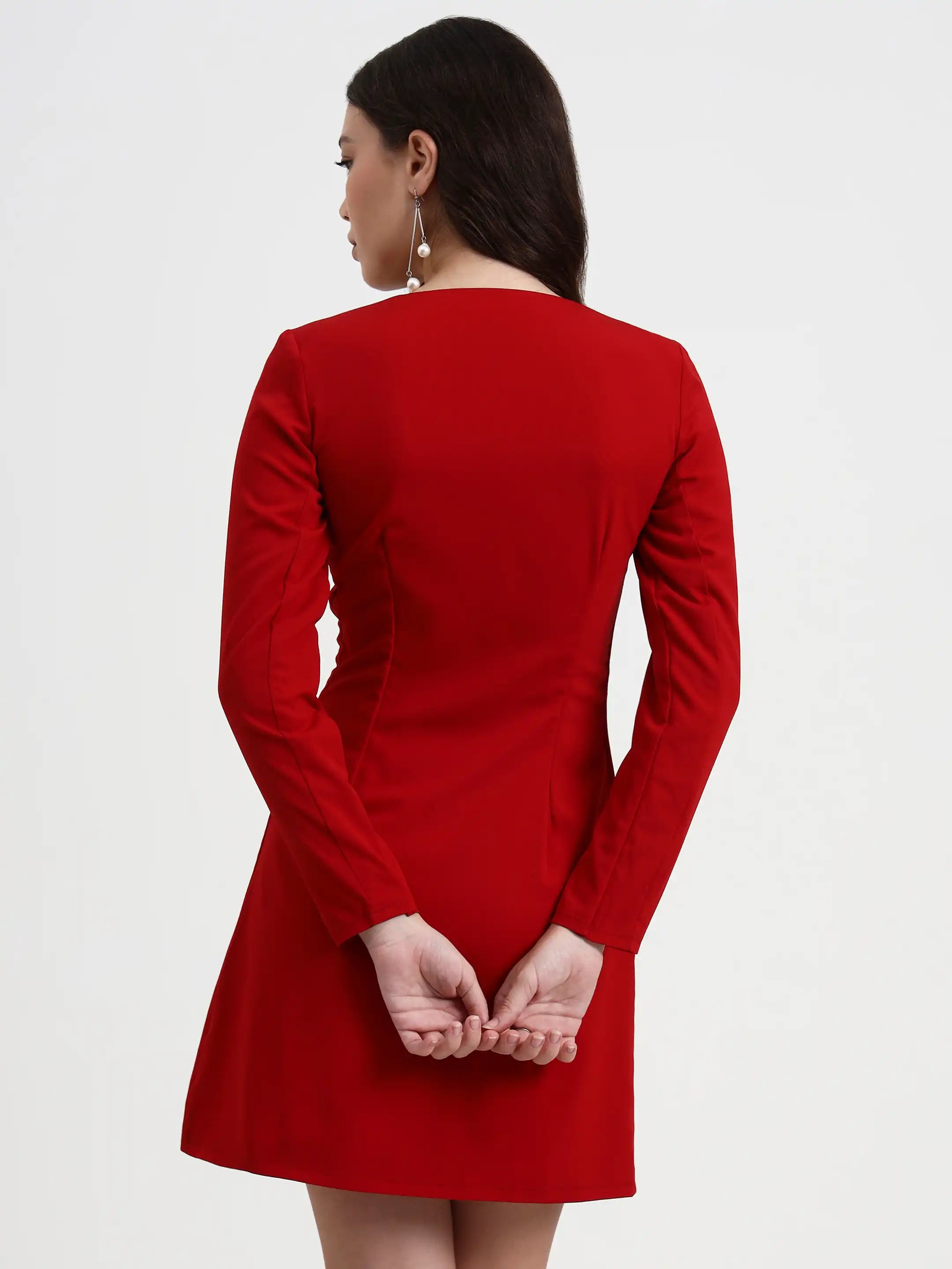 Button-Front Contrast Dress Red