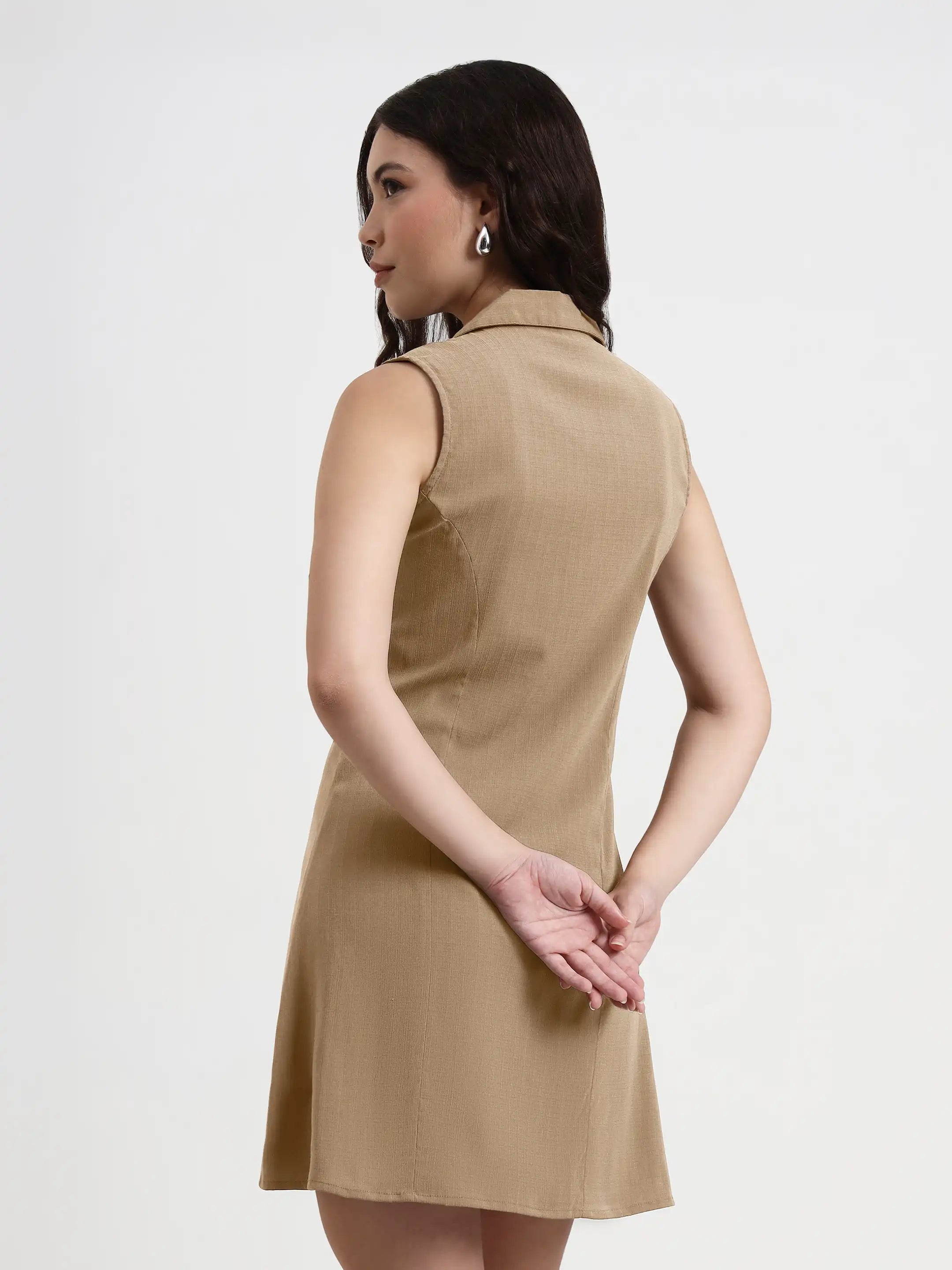 Structured Collared Dress - Beige