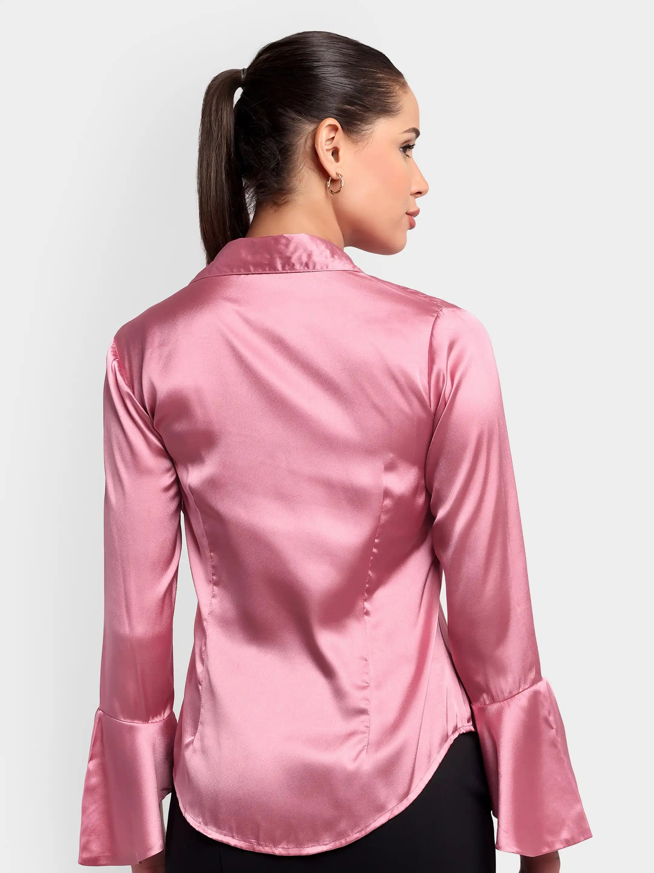 Darted Bell-Sleeve Shirt - Pink