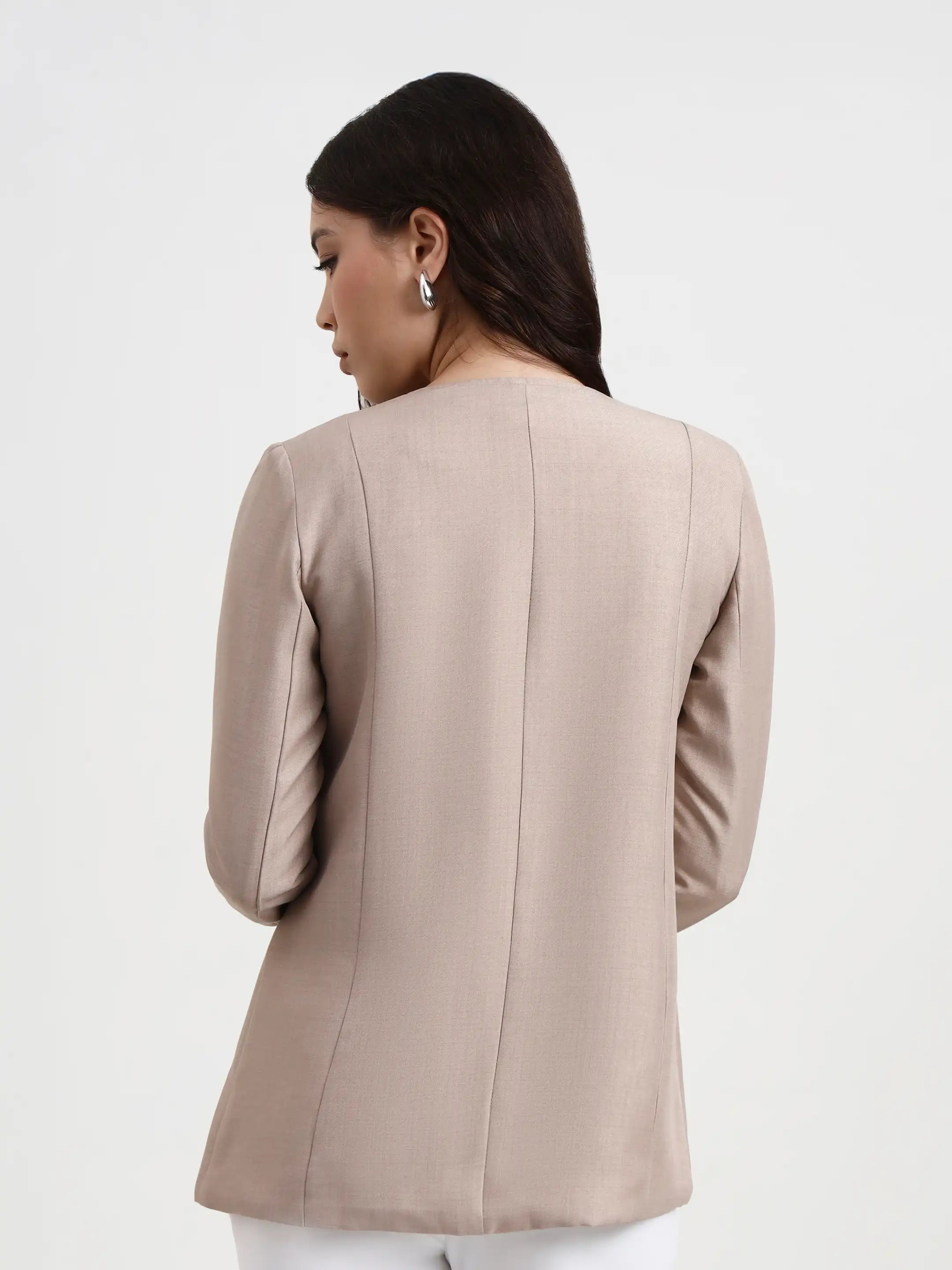 Embroidered Structured Blazer - Warm Beige