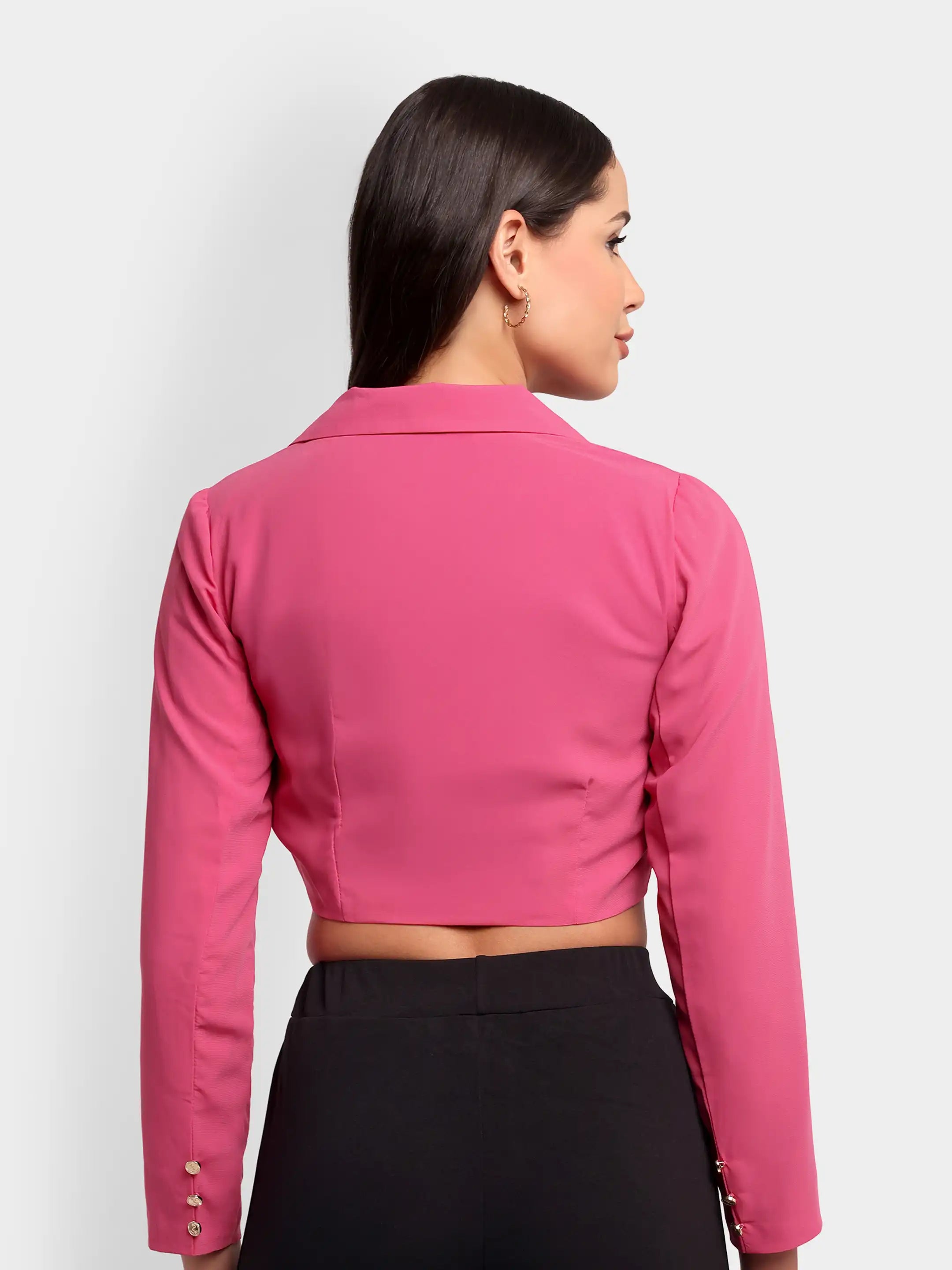 Detailed Crop Blazer - Hot Pink
