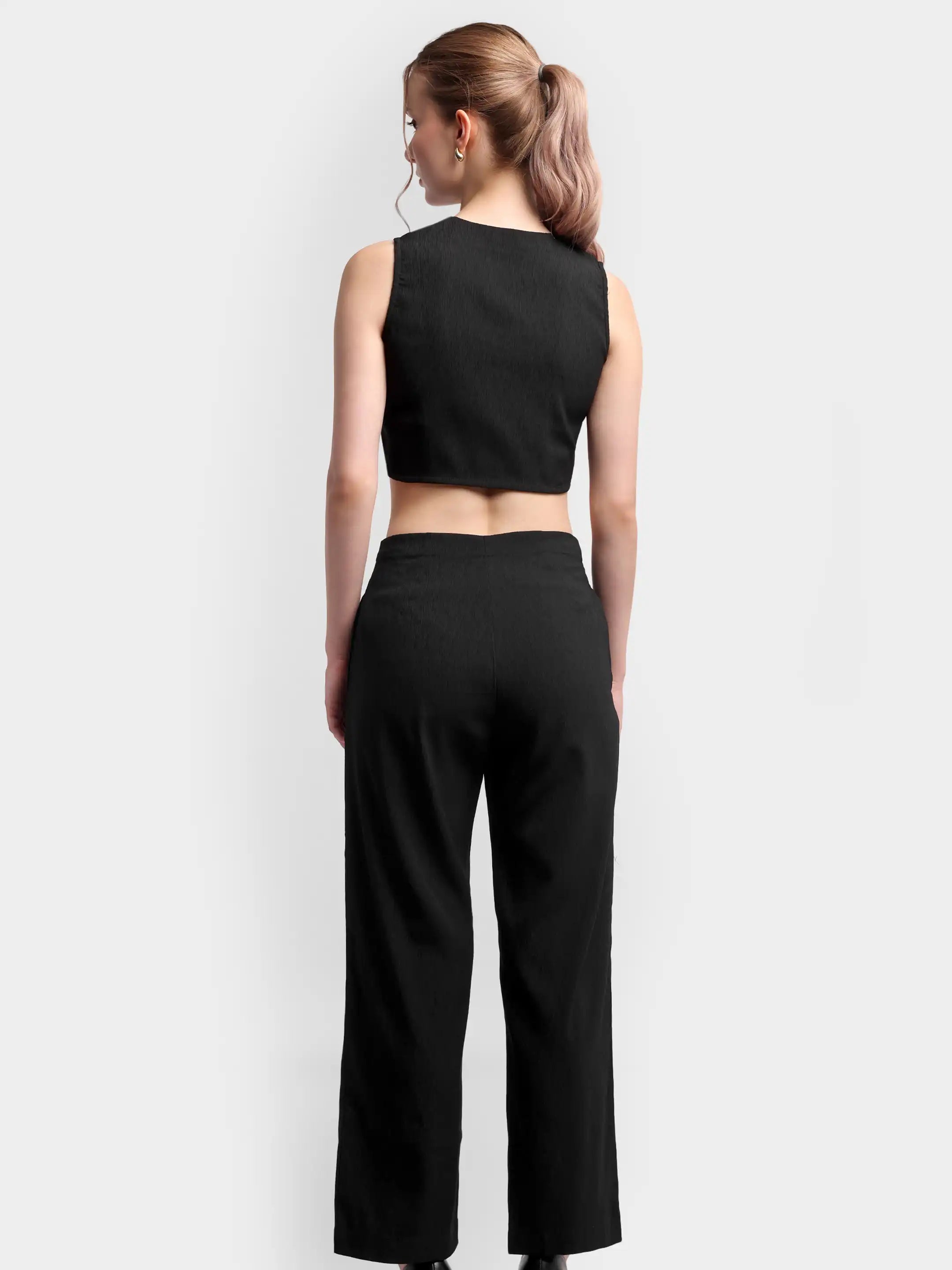 Pleated Trouser Waistcoat Co-ord - Black 2.0