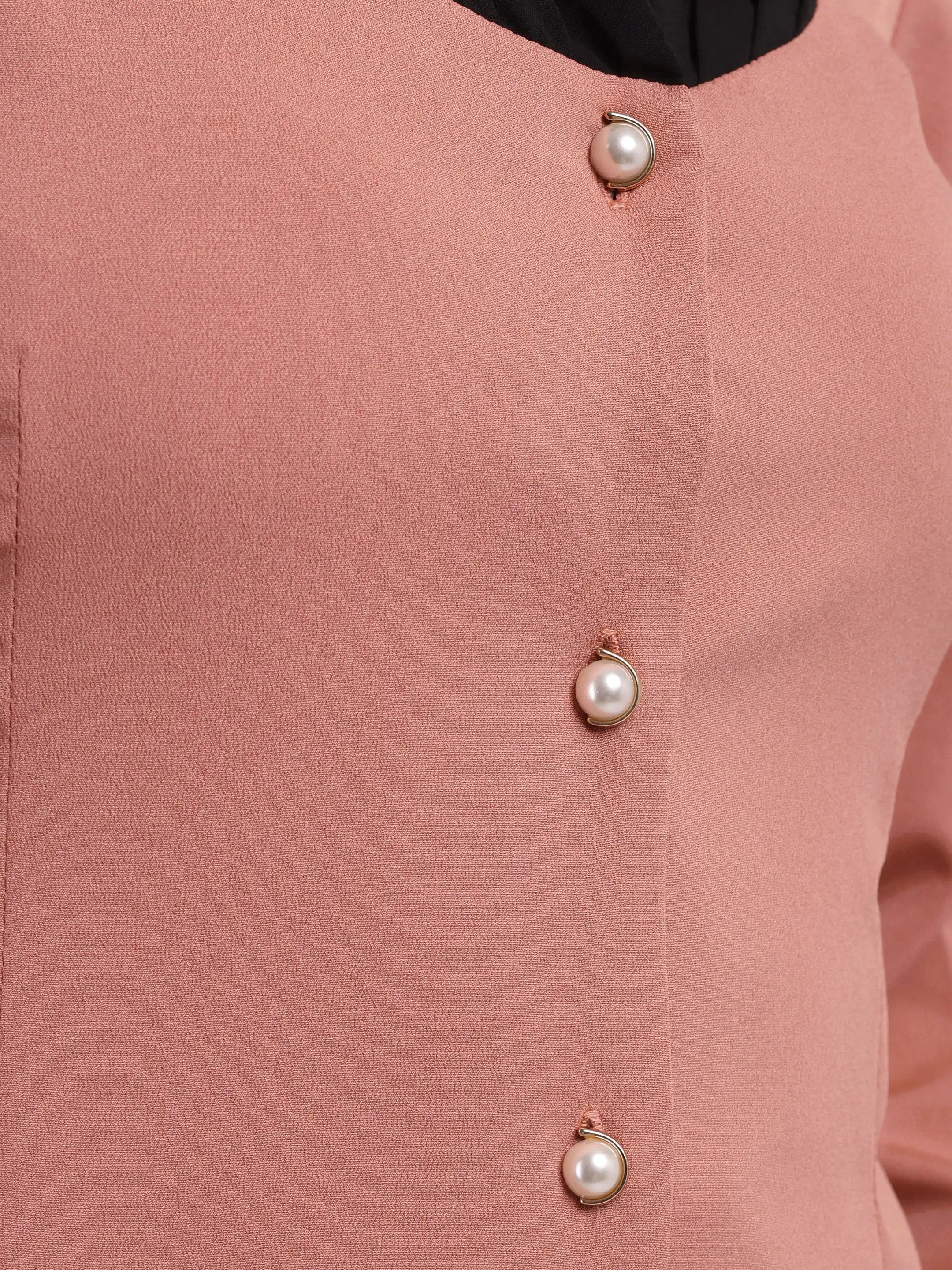 Button-Front Contrast Dress Peach