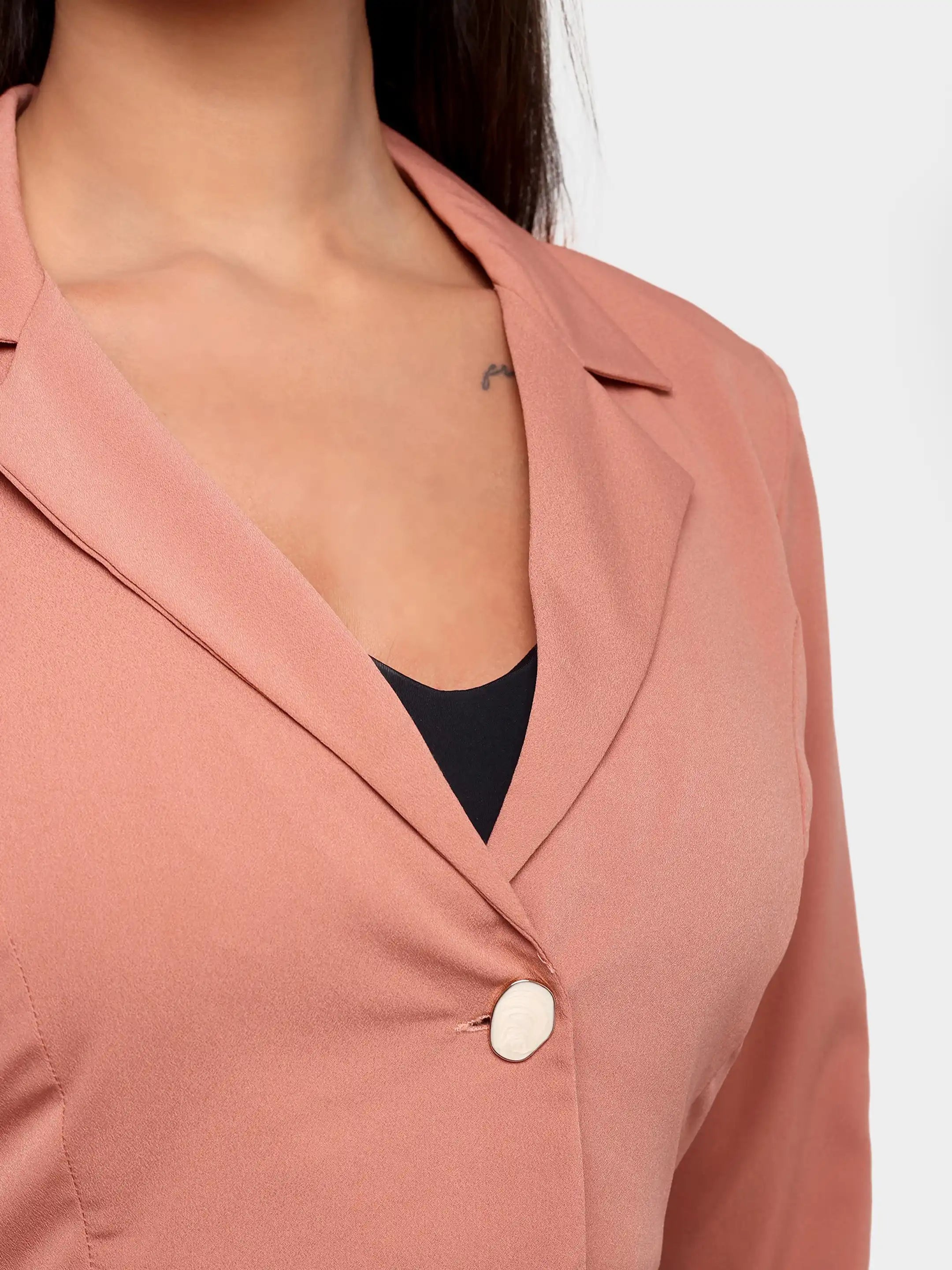 Single-Breasted Crop Blazer - Peach