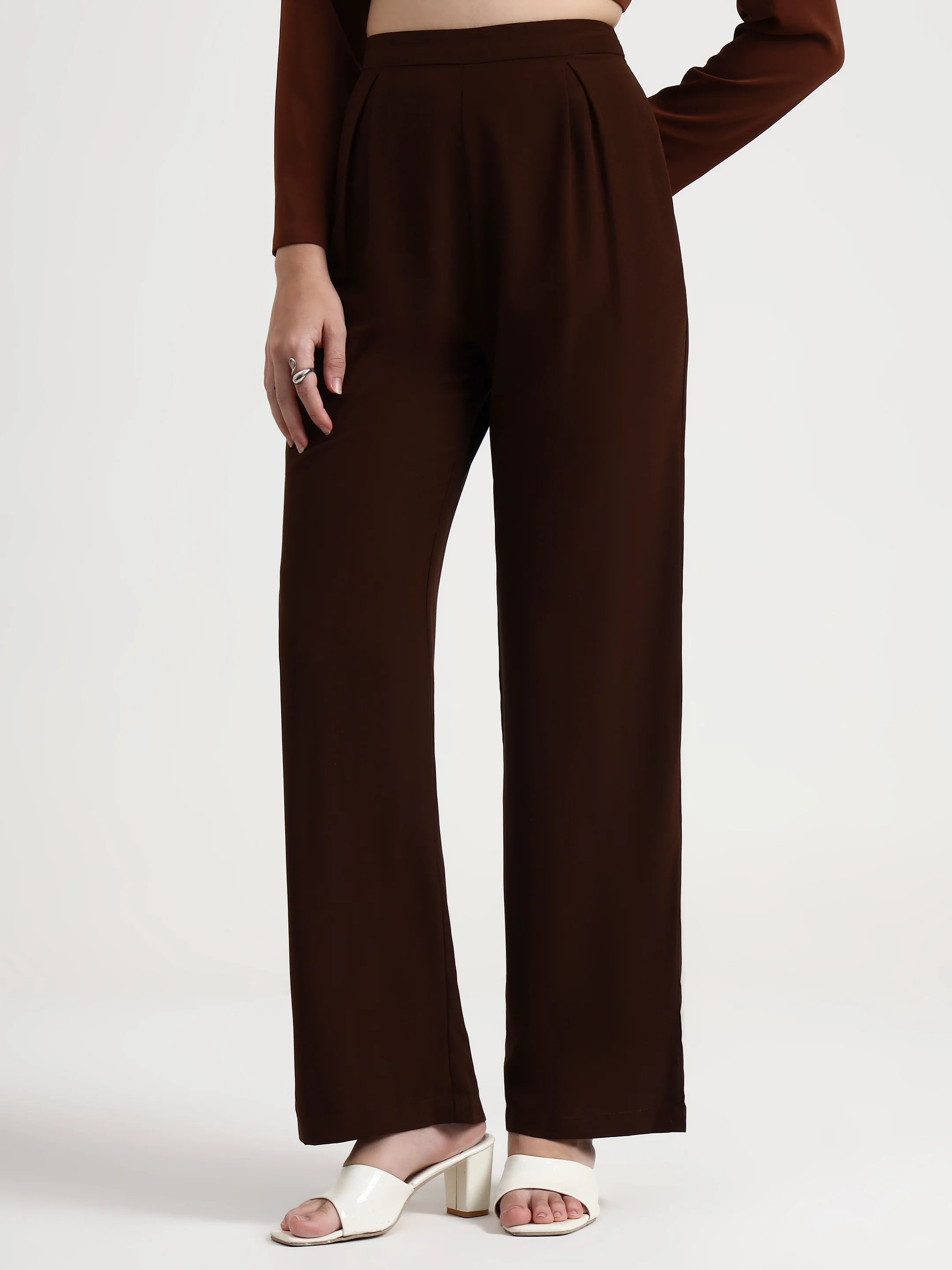Pleated Suit Trousers - Cocoa Brown