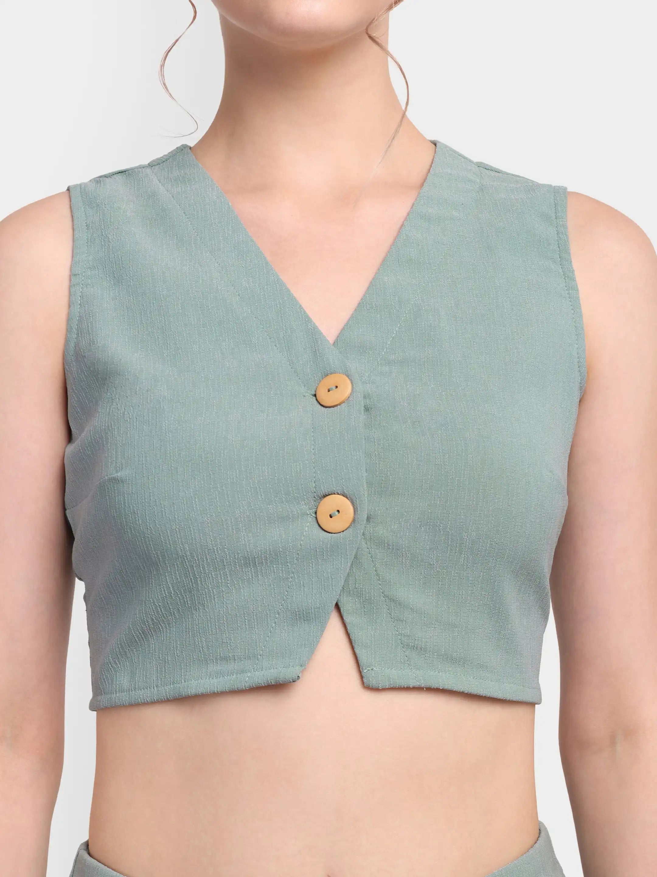 Pleated Trouser Waistcoat Co-ord - Sage Green