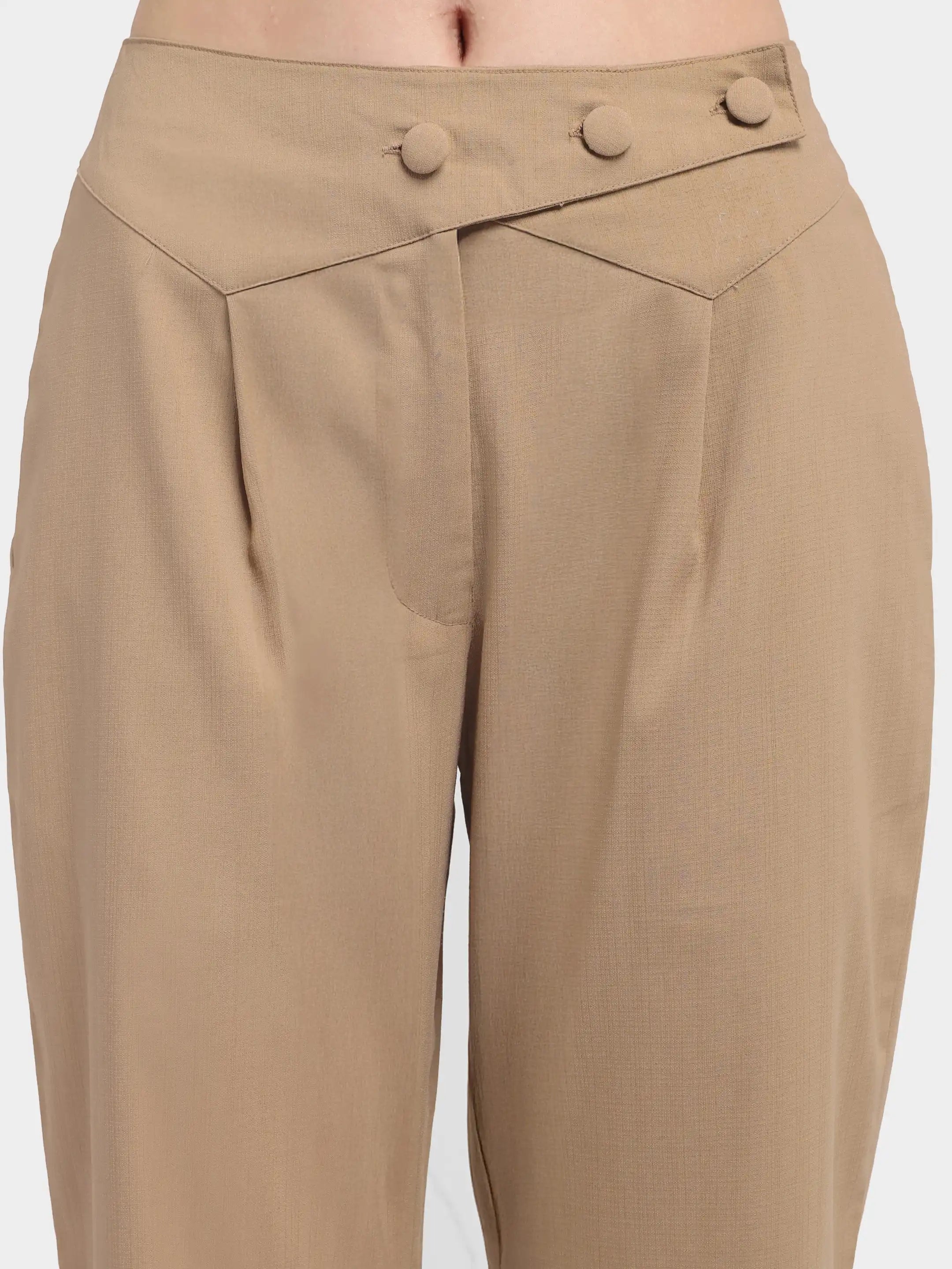 Belted Overlap Trousers - Beige