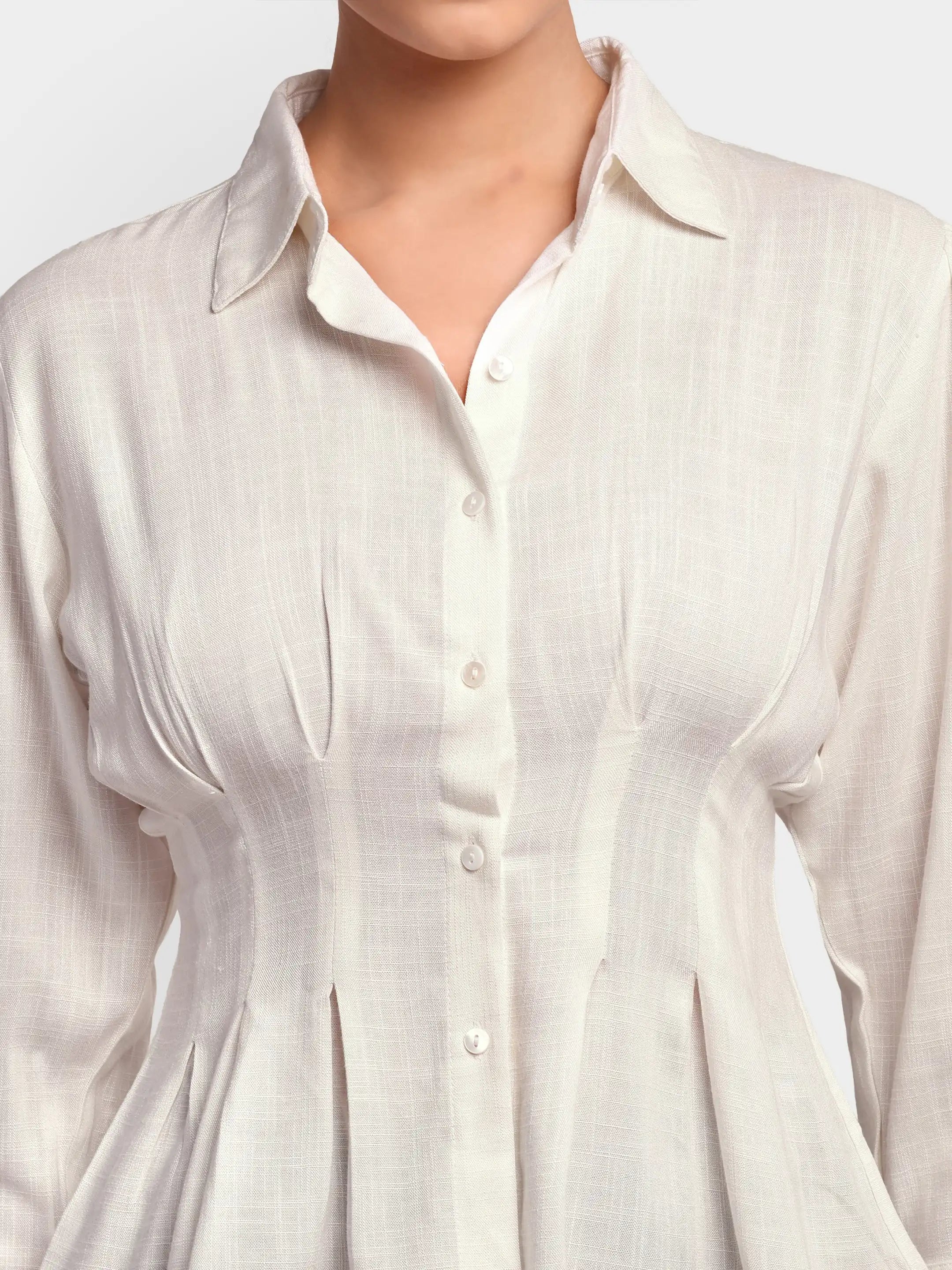 Darted Puff Linen Shirt - White