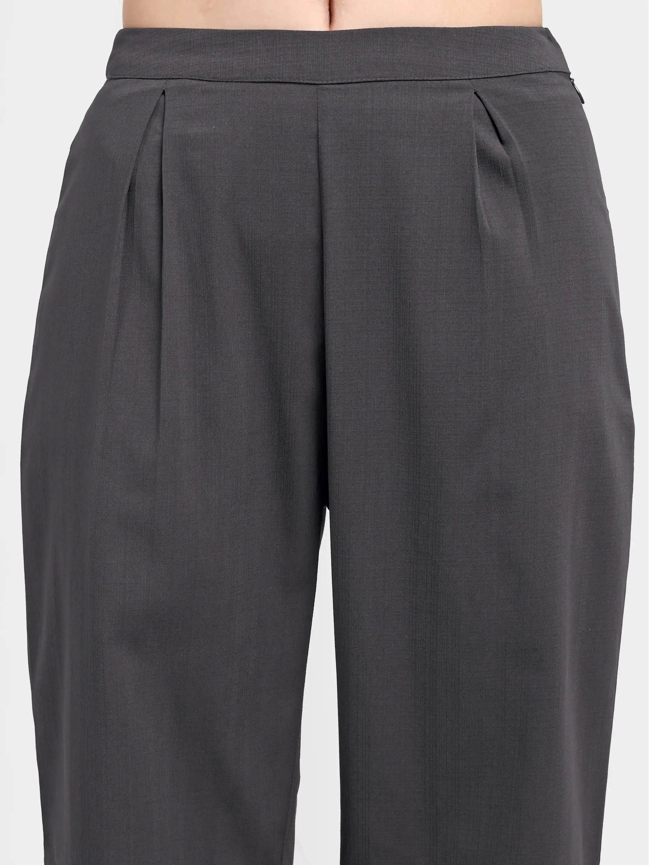 Pleated Suit Trousers - Dark Grey