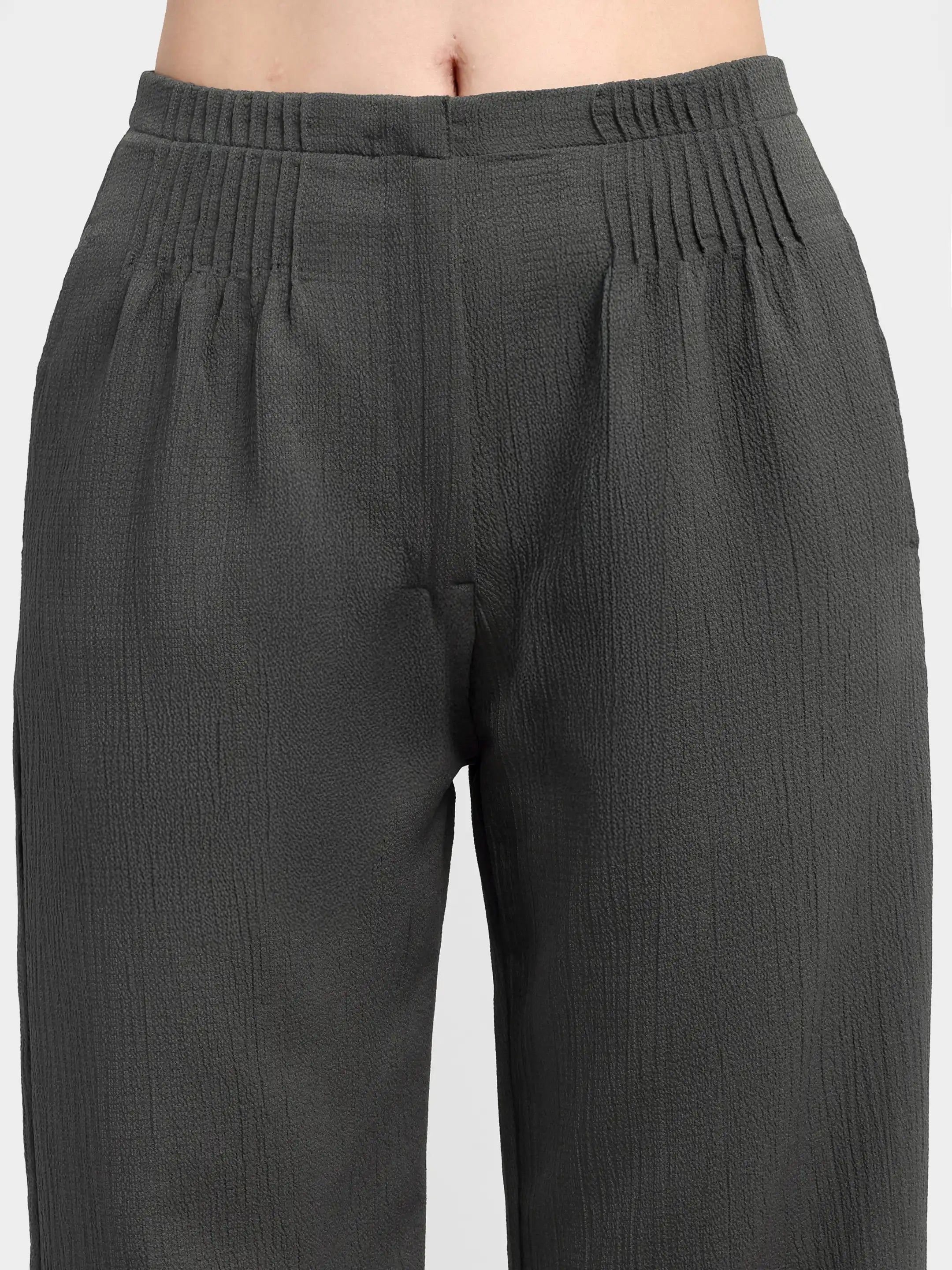 Bubble-Weave Tailored Pants - Dark Grey