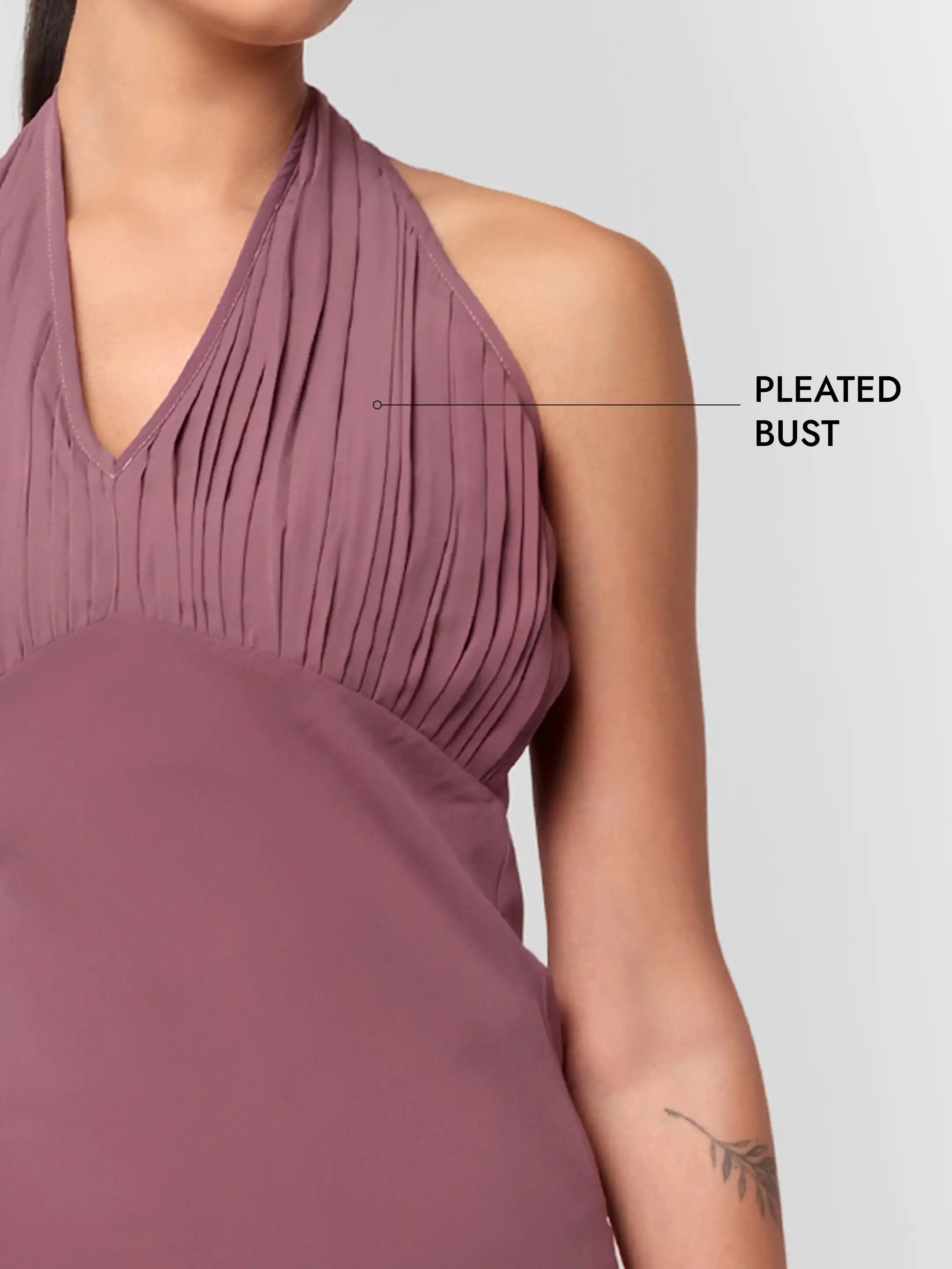 Long Pleated Halter Dress - Mauve