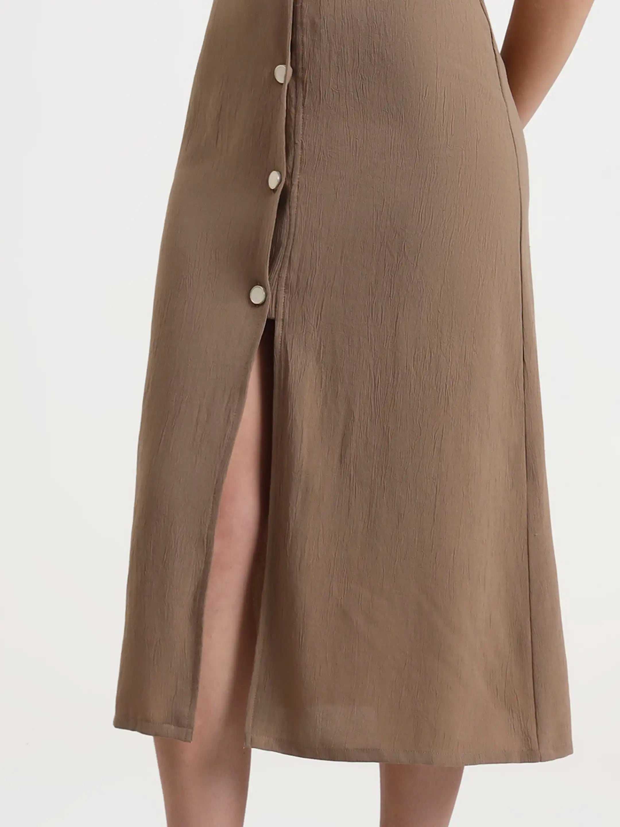 Slit Halter Shirt Dress - Mocha Brown