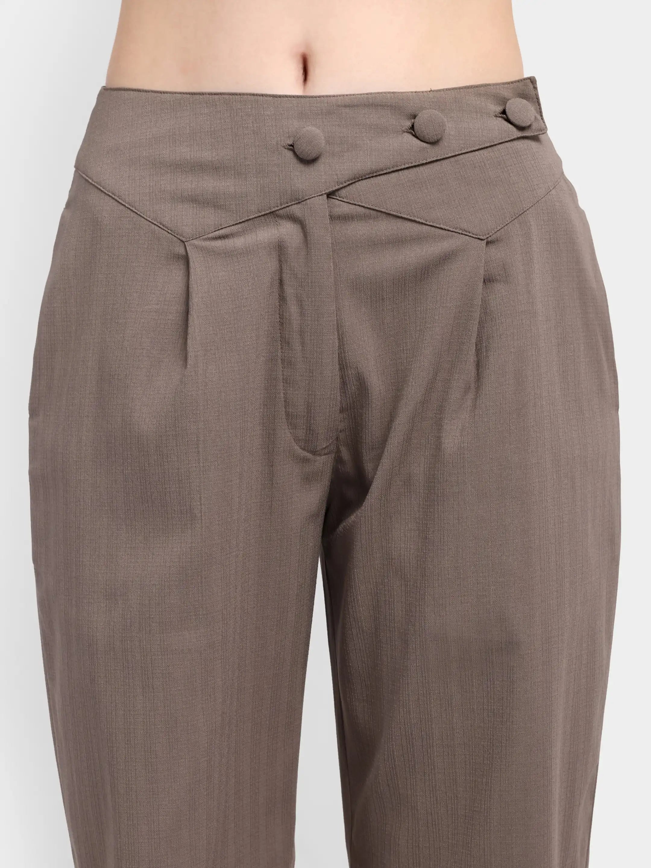 Belted Overlap Trousers - Pastel Brown
