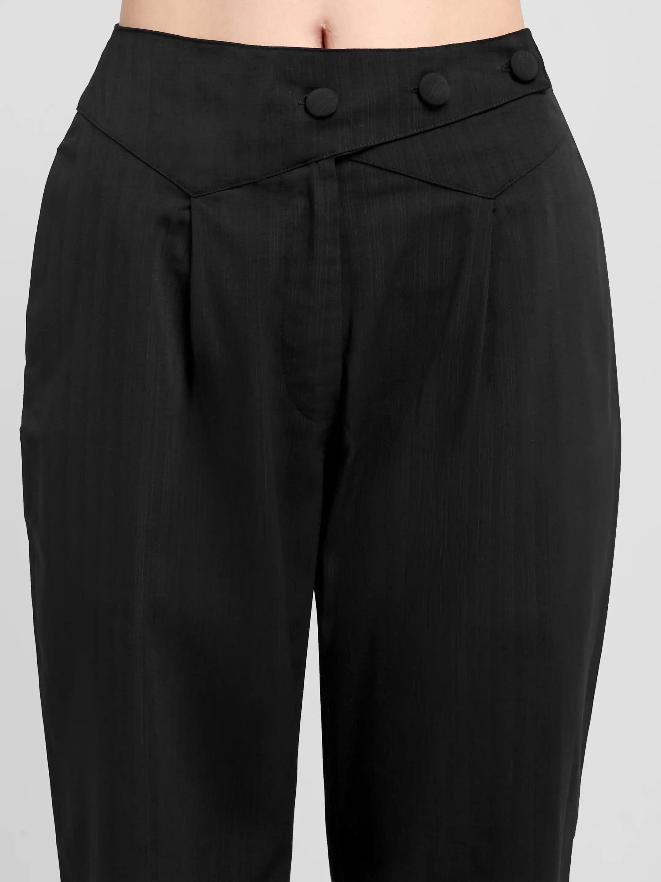 Belted Overlap Trousers - Black