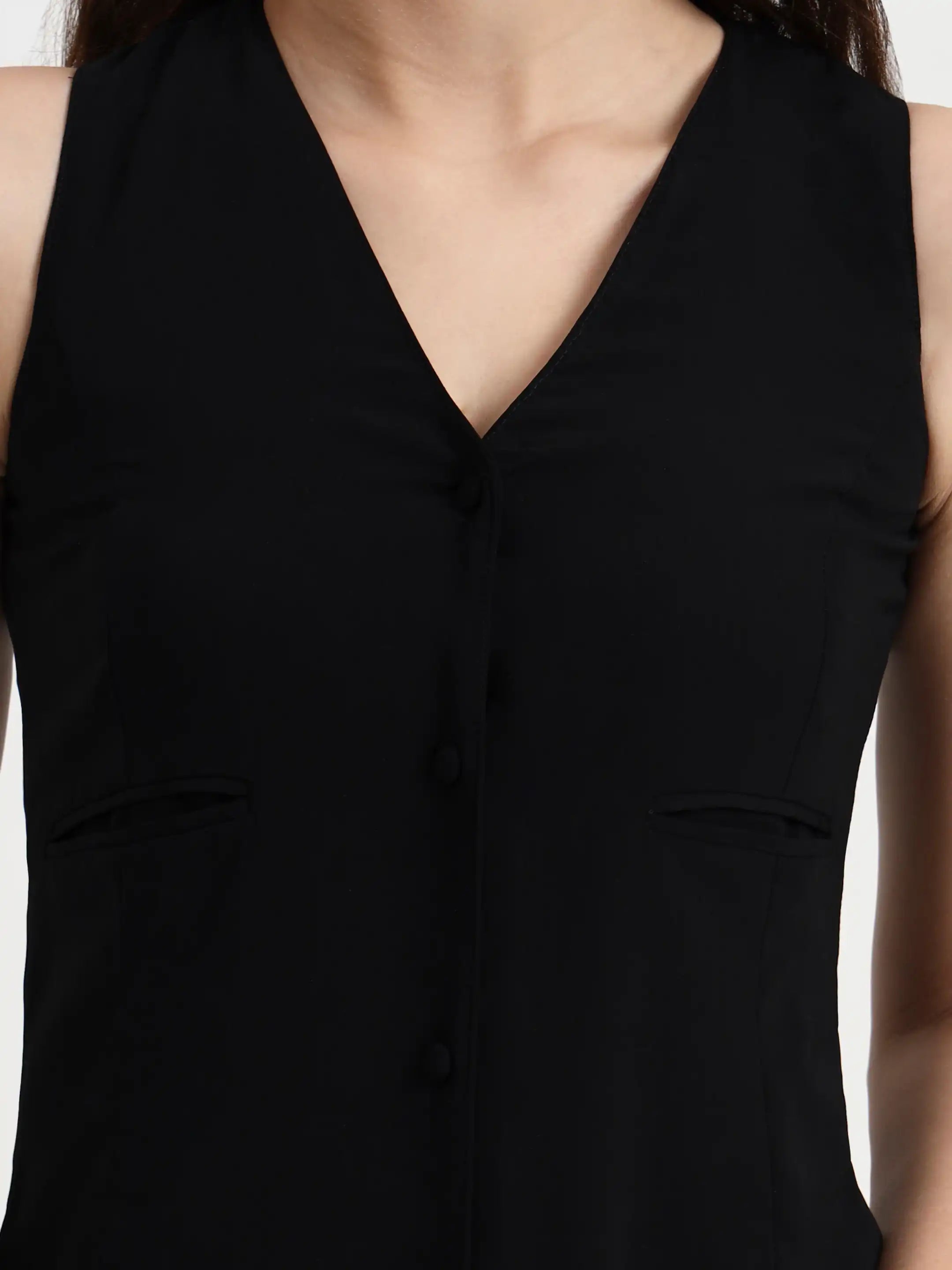 Asymmetric Button Mini Dress - Black