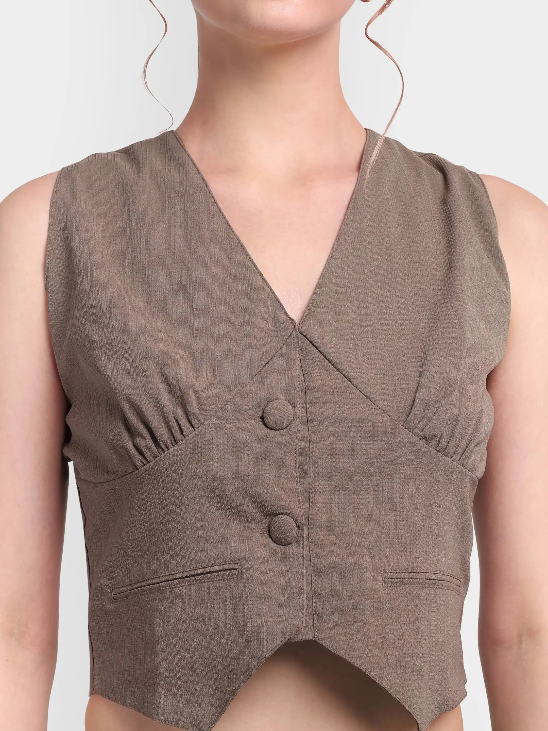 Pleated Waistcoat Set - Beige