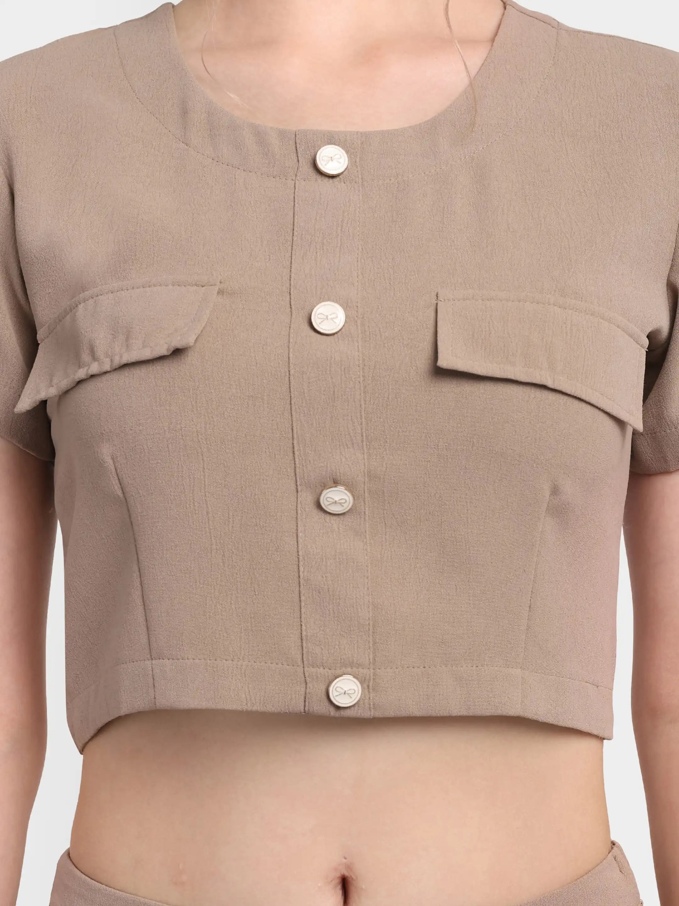 Detailed Bow Co-ord - Beige