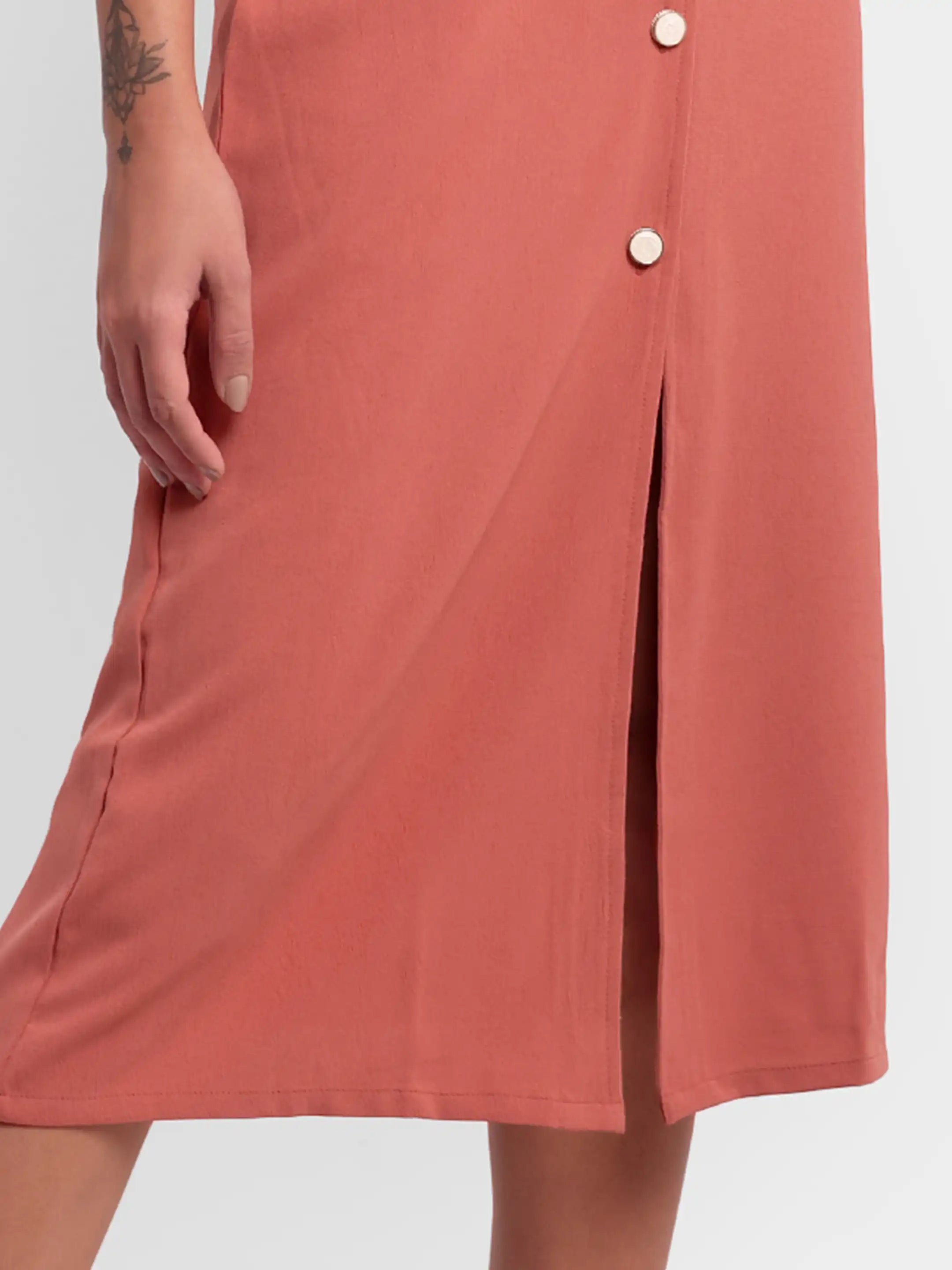 Slit Halter Shirt Dress - Peach