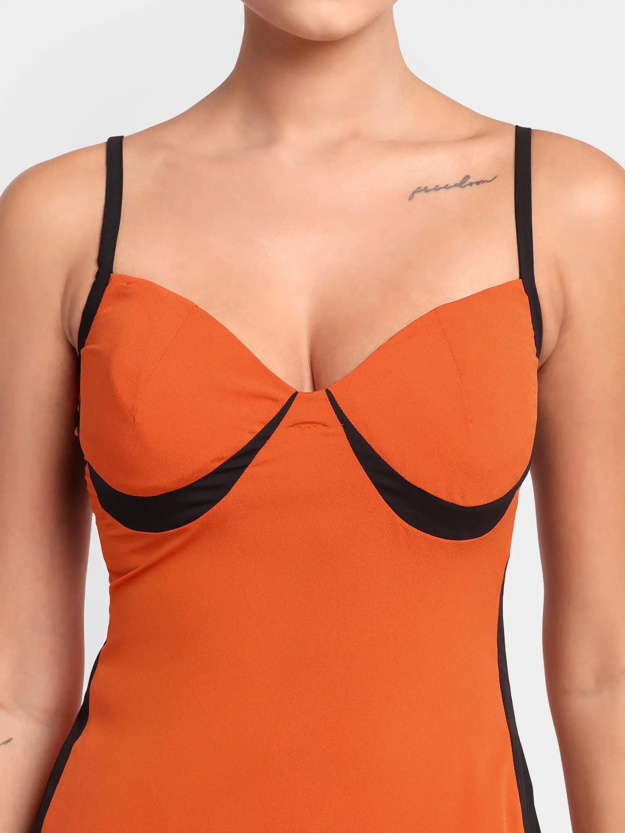 Contour Line Bodycon Dress - Orange
