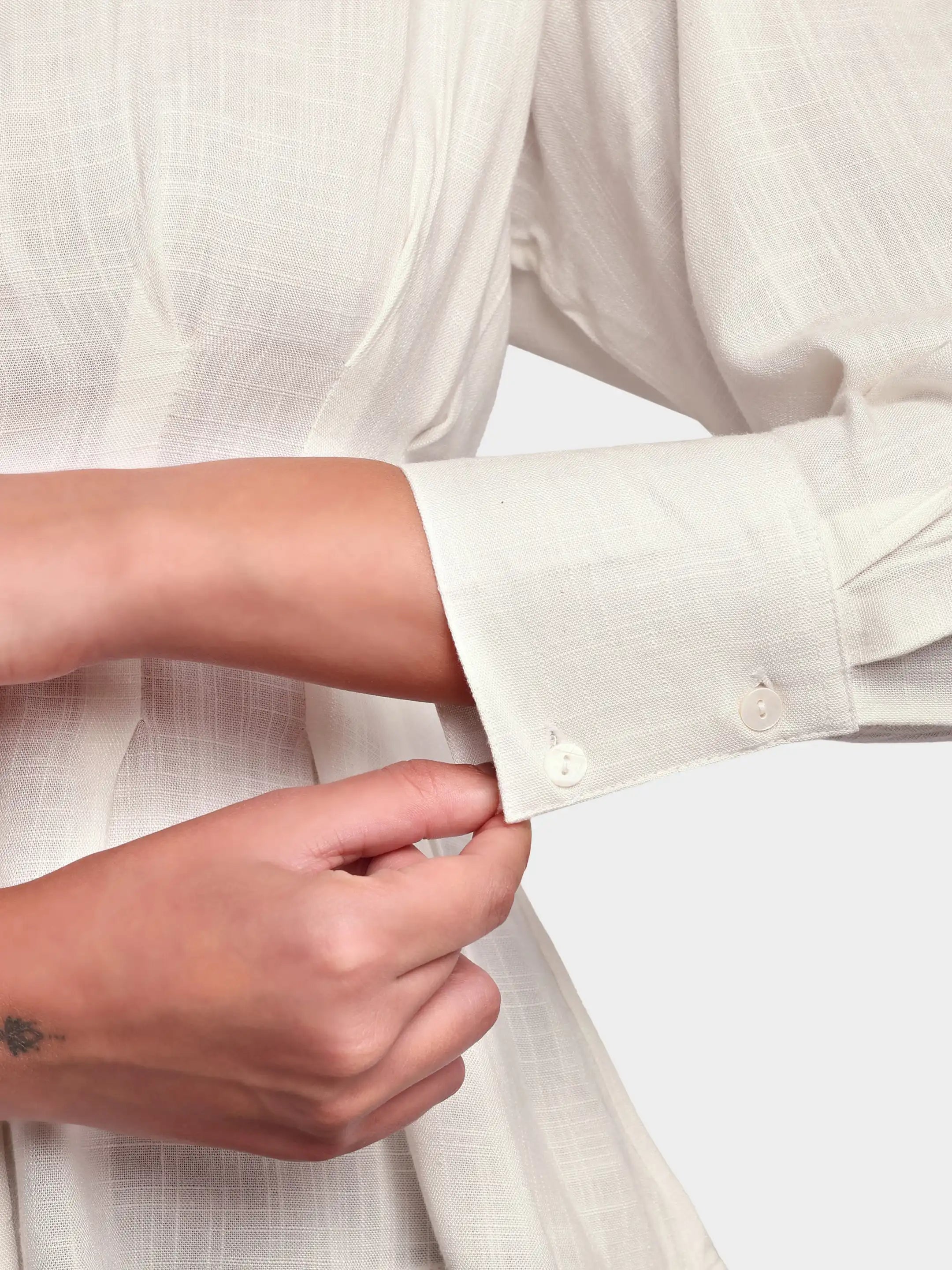 Darted Puff Linen Shirt - White