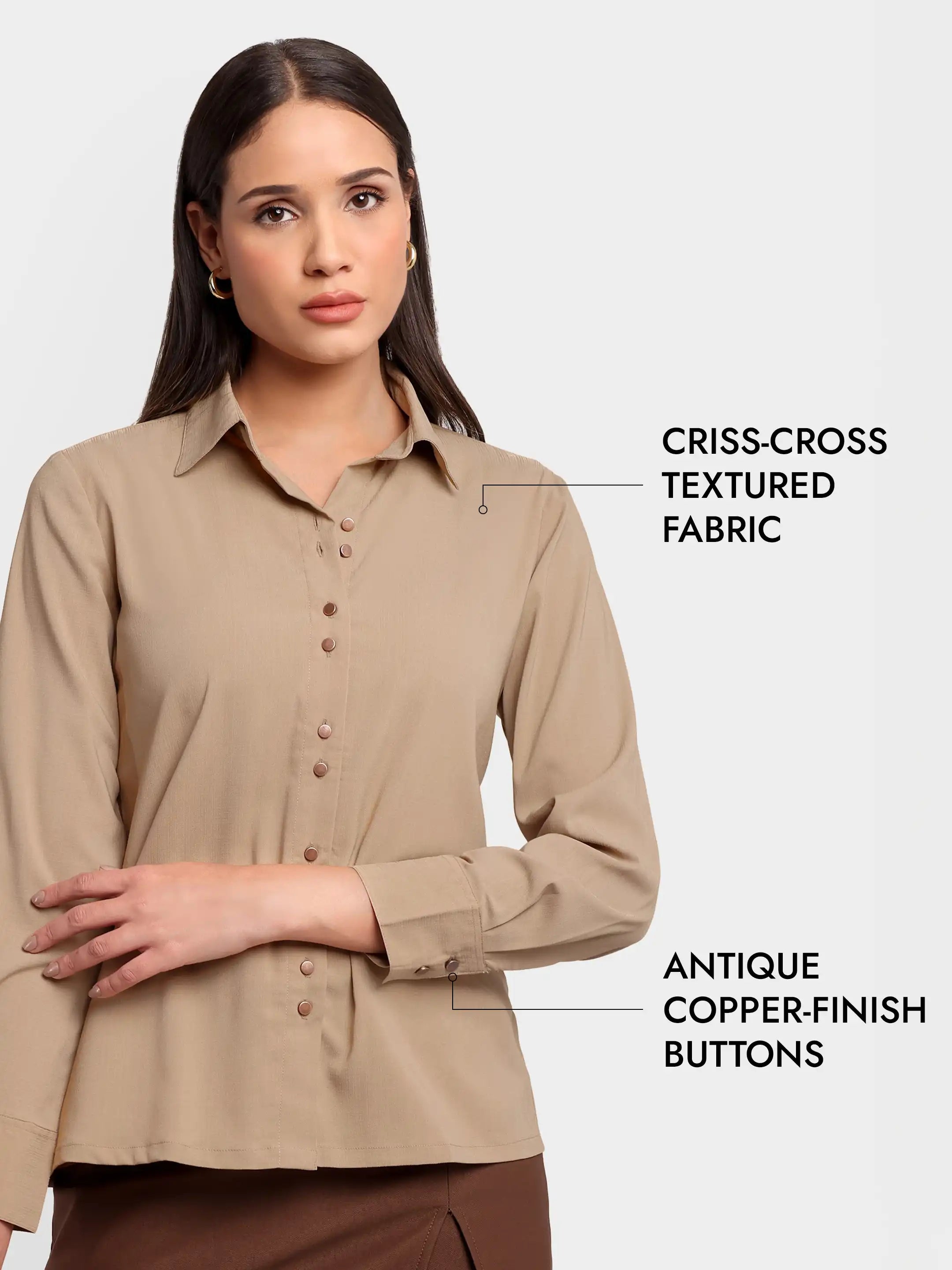 Criss-Cross Suiting Shirt - Beige