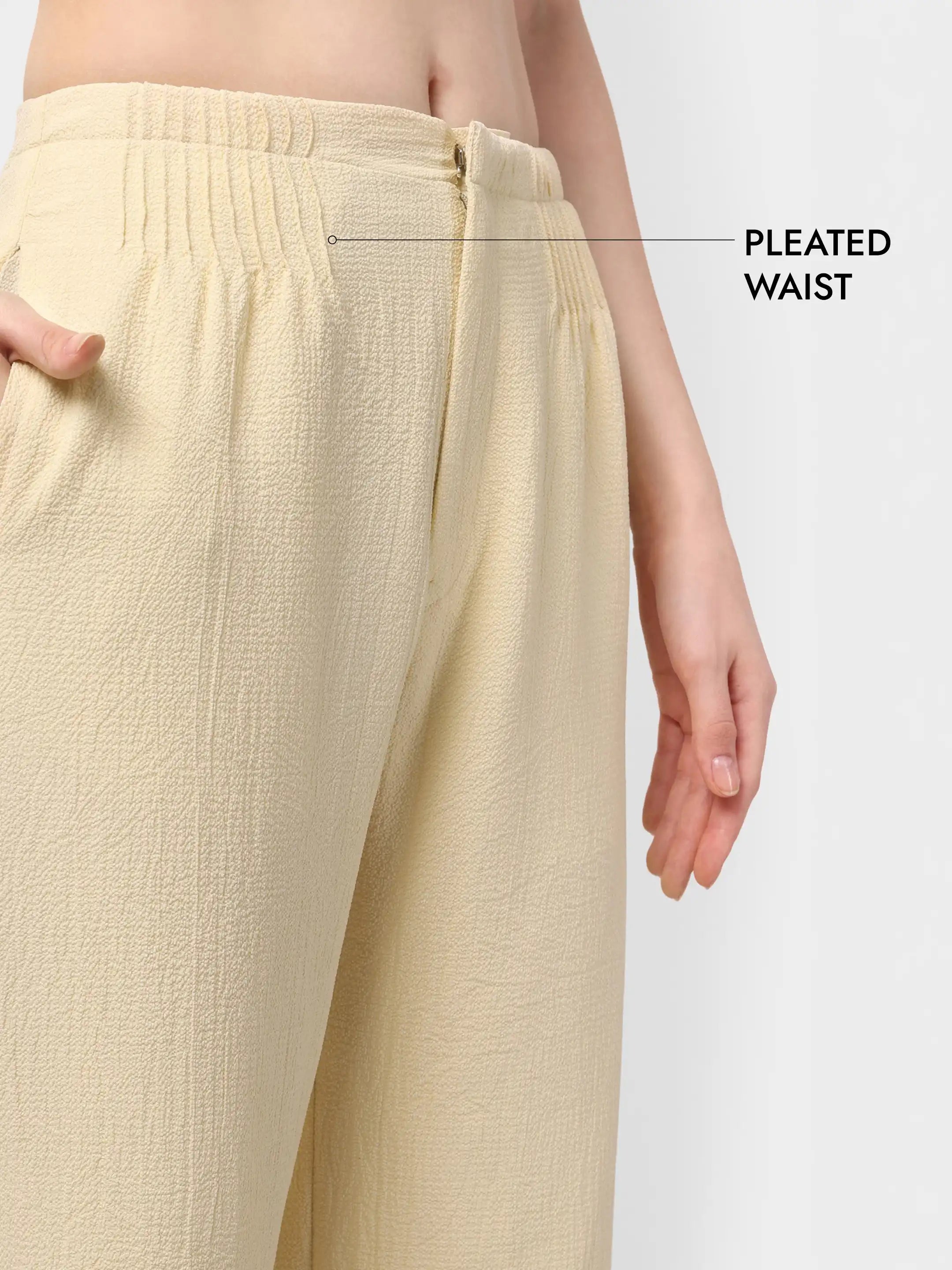 Bubble-Weave Tailored Pants - Beige
