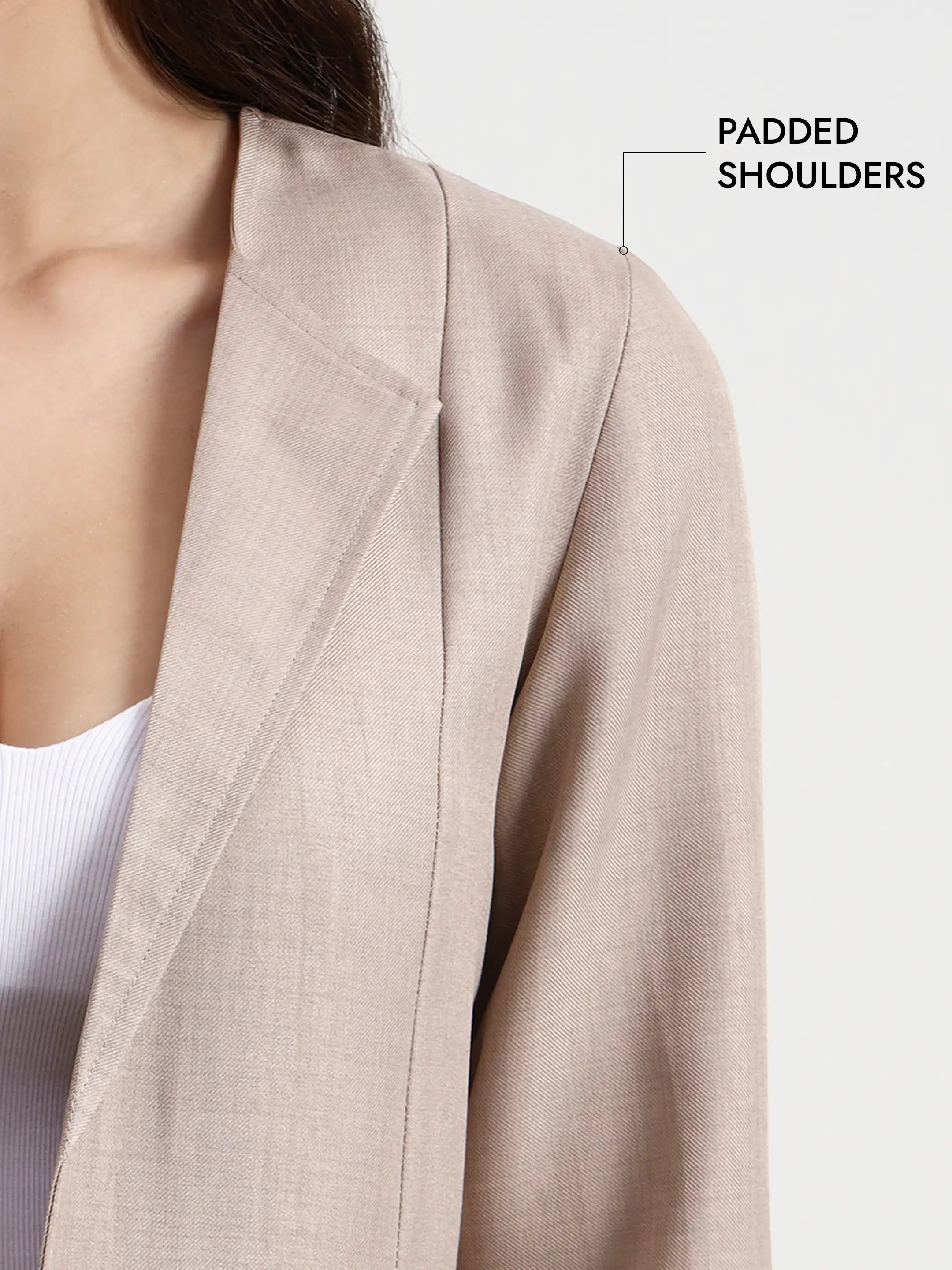 Embroidered Structured Blazer - Warm Beige