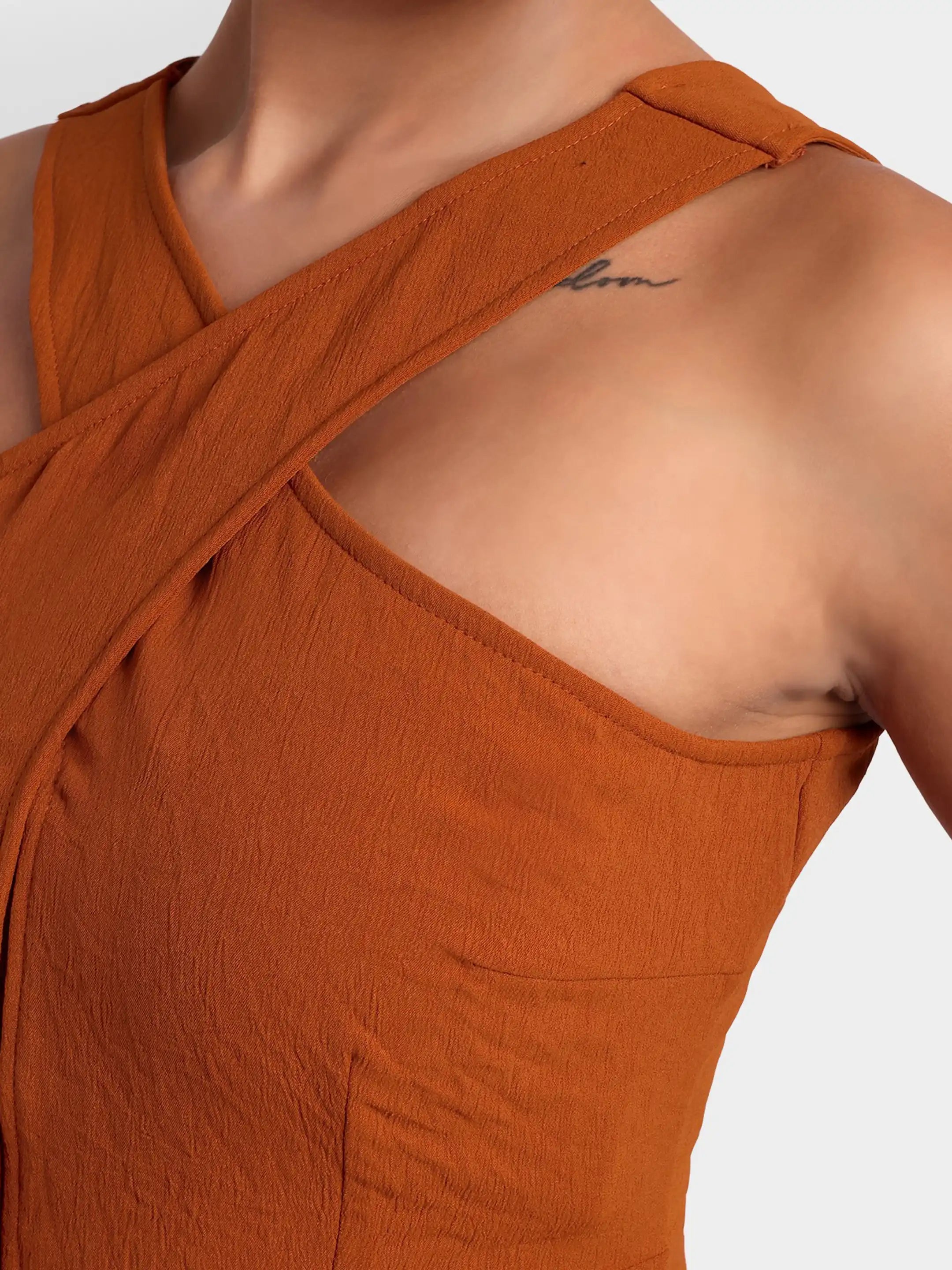 Slit Halter Shirt Dress - Rust Orange